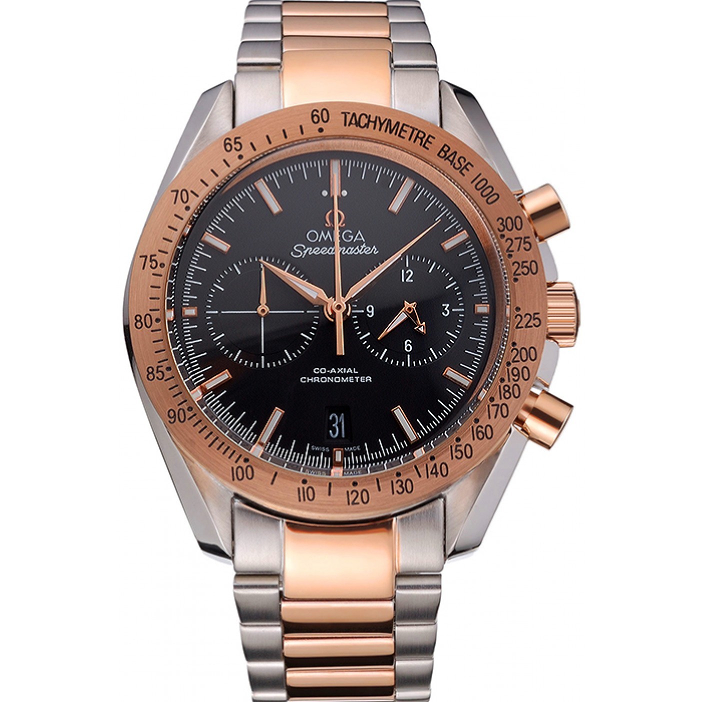 Omega Speedmaster Black Dial Gold Bezel Stainless Steel Case Two Tone Bracelet 622804