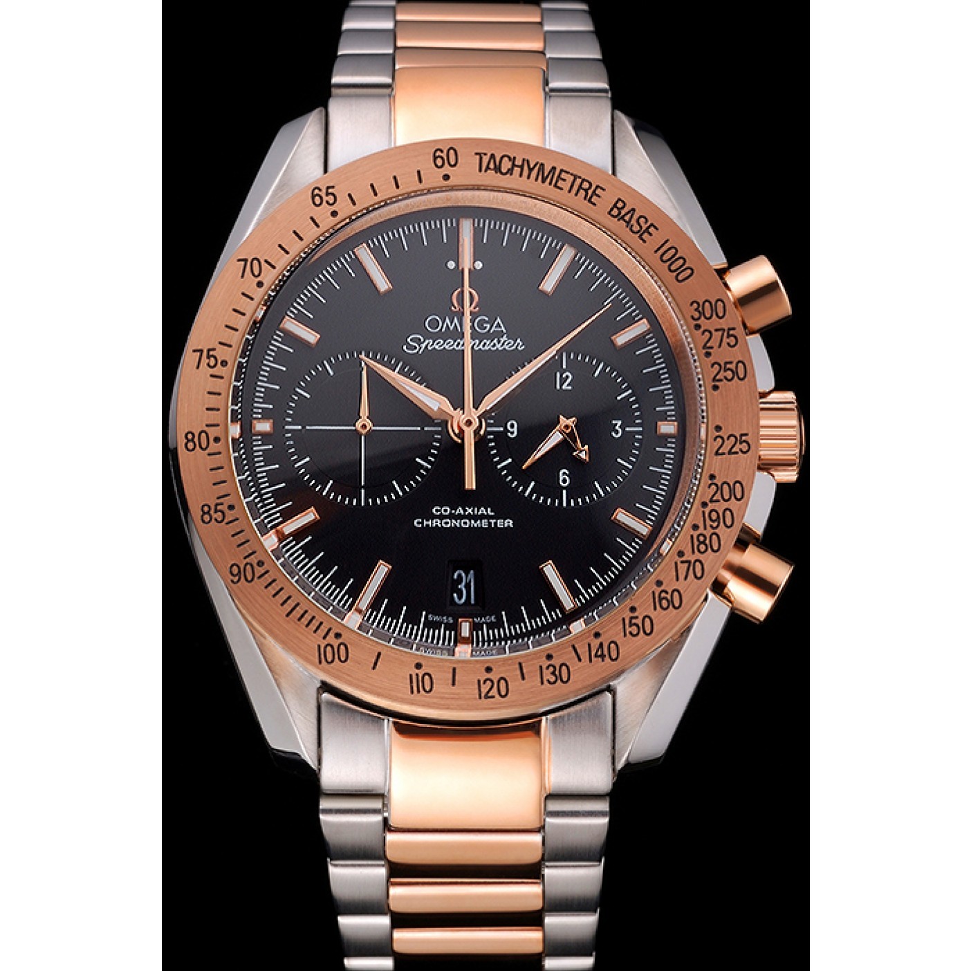 Omega Speedmaster Black Dial Gold Bezel Stainless Steel Case Two Tone Bracelet 622804