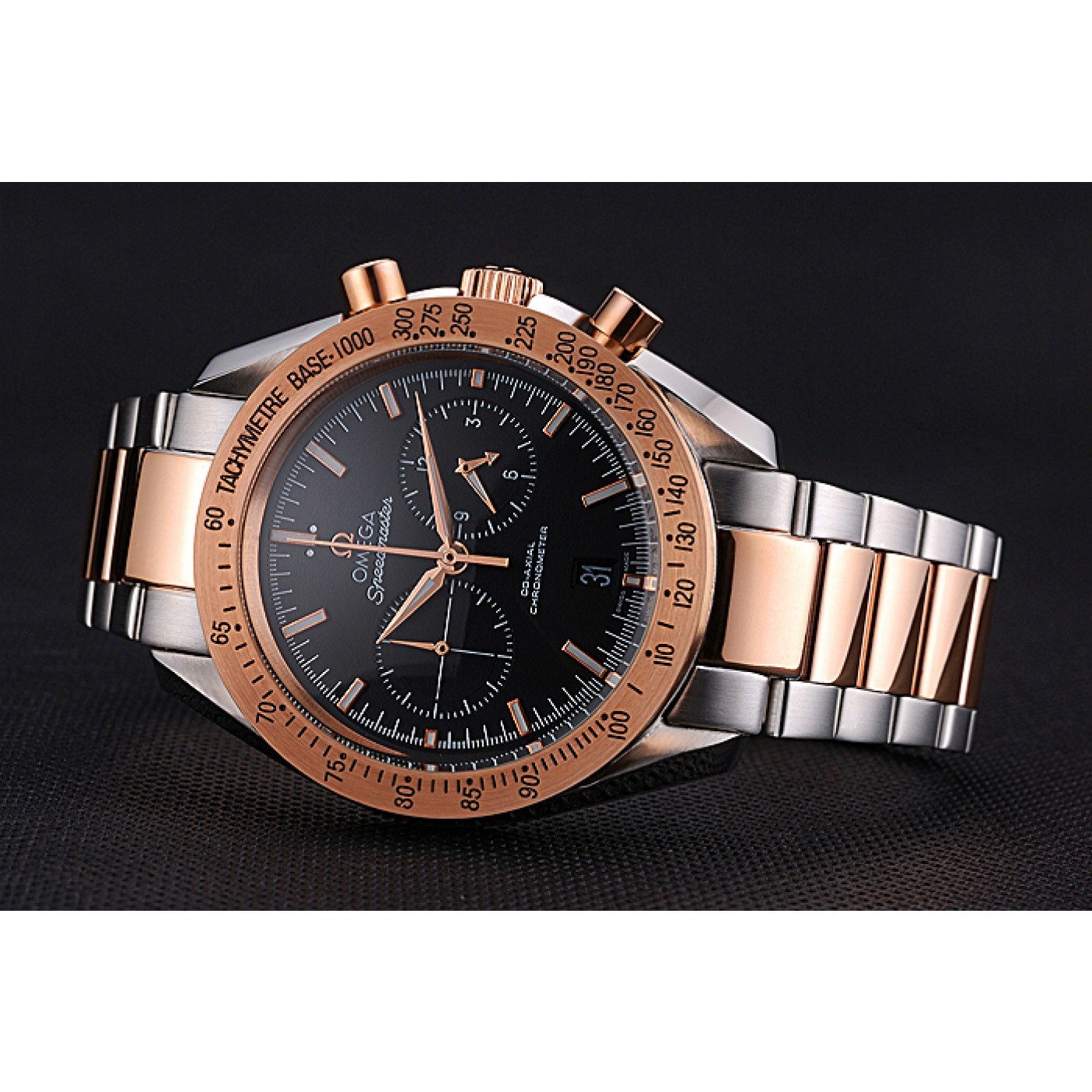 Omega Speedmaster Black Dial Gold Bezel Stainless Steel Case Two Tone Bracelet 622804