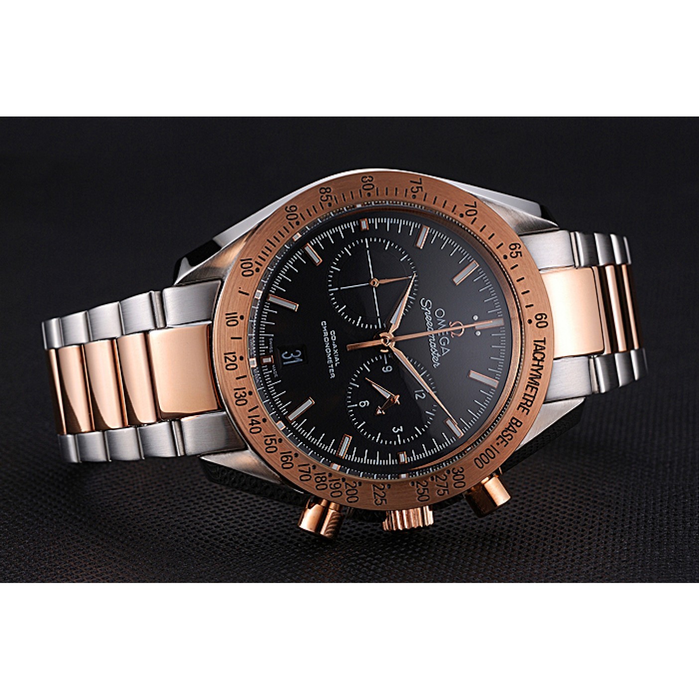 Omega Speedmaster Black Dial Gold Bezel Stainless Steel Case Two Tone Bracelet 622804