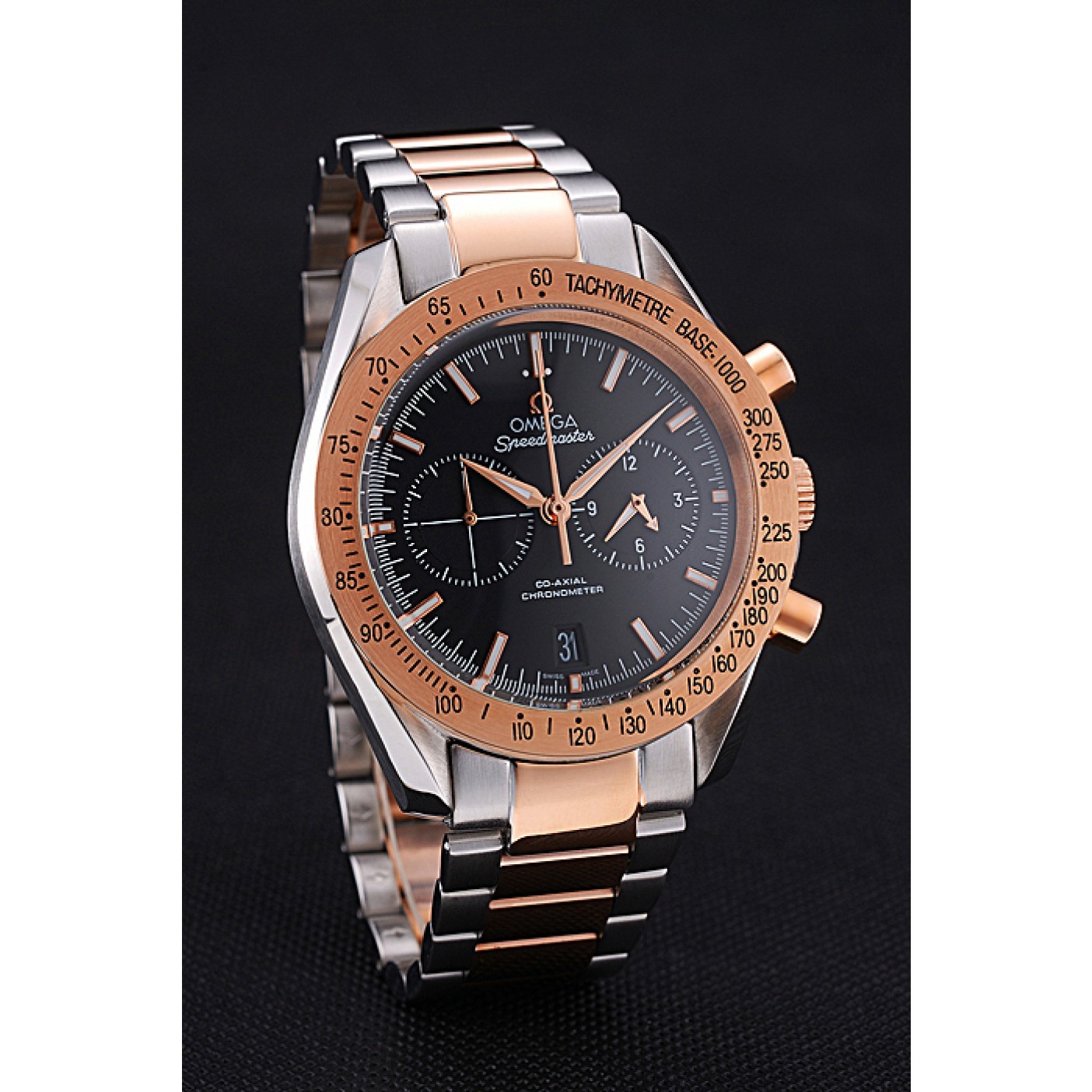 Omega Speedmaster Black Dial Gold Bezel Stainless Steel Case Two Tone Bracelet 622804