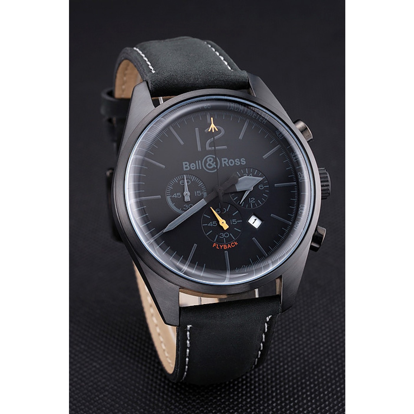 Bell and Ross BR126 Flyback Black Dial Black Case Black Suede Leather Strap