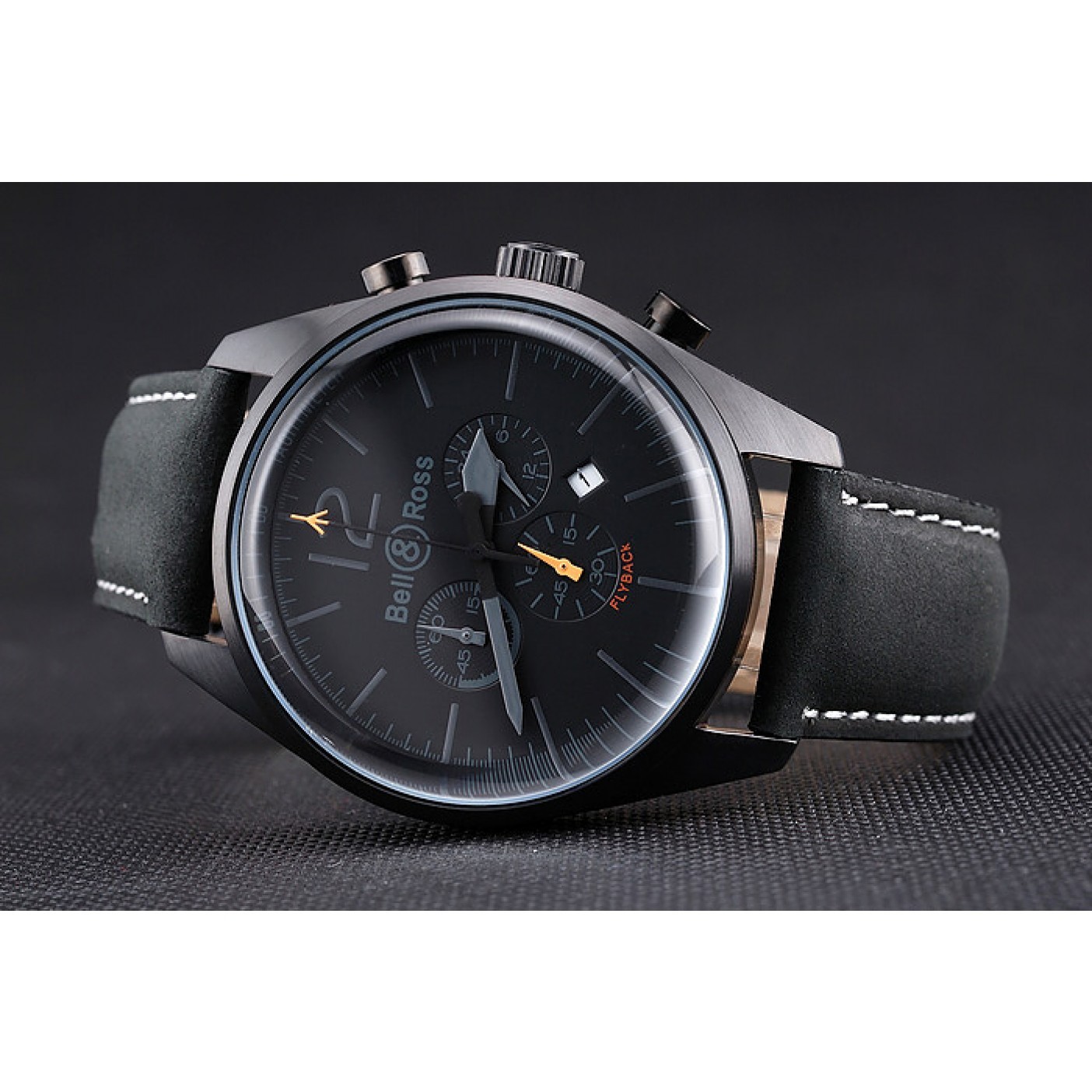 Bell and Ross BR126 Flyback Black Dial Black Case Black Suede Leather Strap