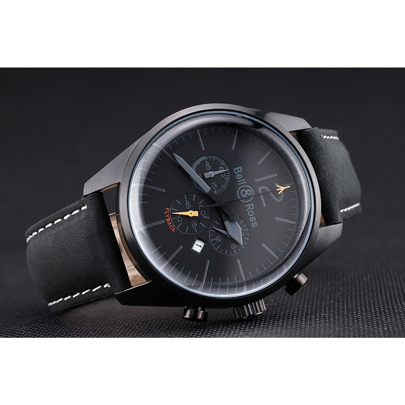 Bell and Ross BR126 Flyback Black Dial Black Case Black Suede Leather Strap