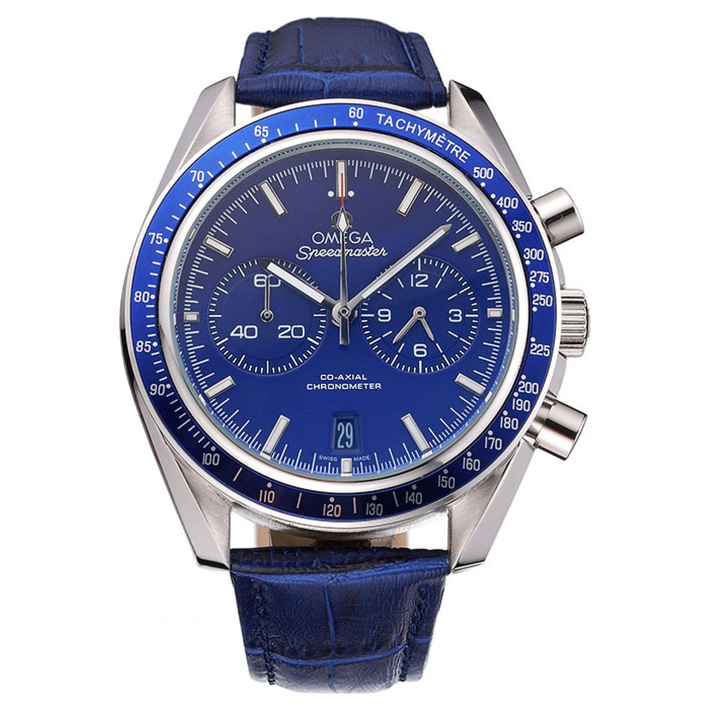 Omega Speedmaster Blue Dial Stainless Steel Case Blue Leather Strap 622808