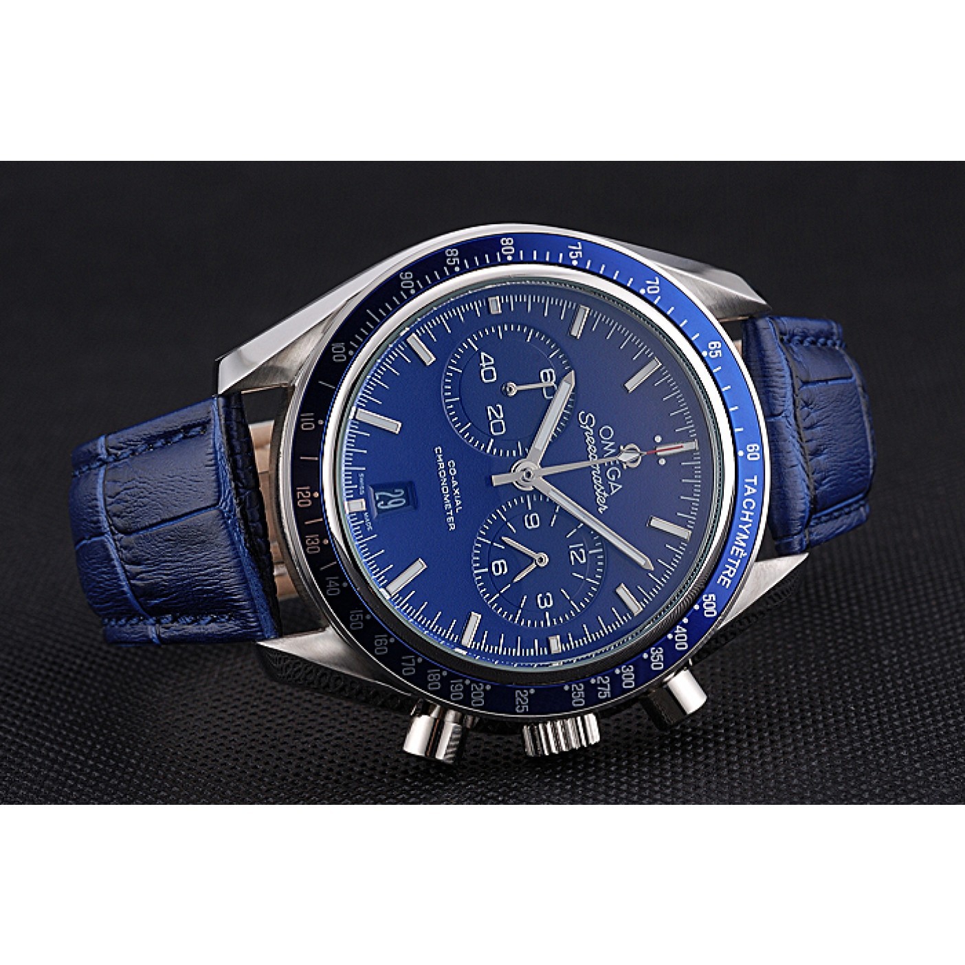 Omega Speedmaster Blue Dial Stainless Steel Case Blue Leather Strap 622808