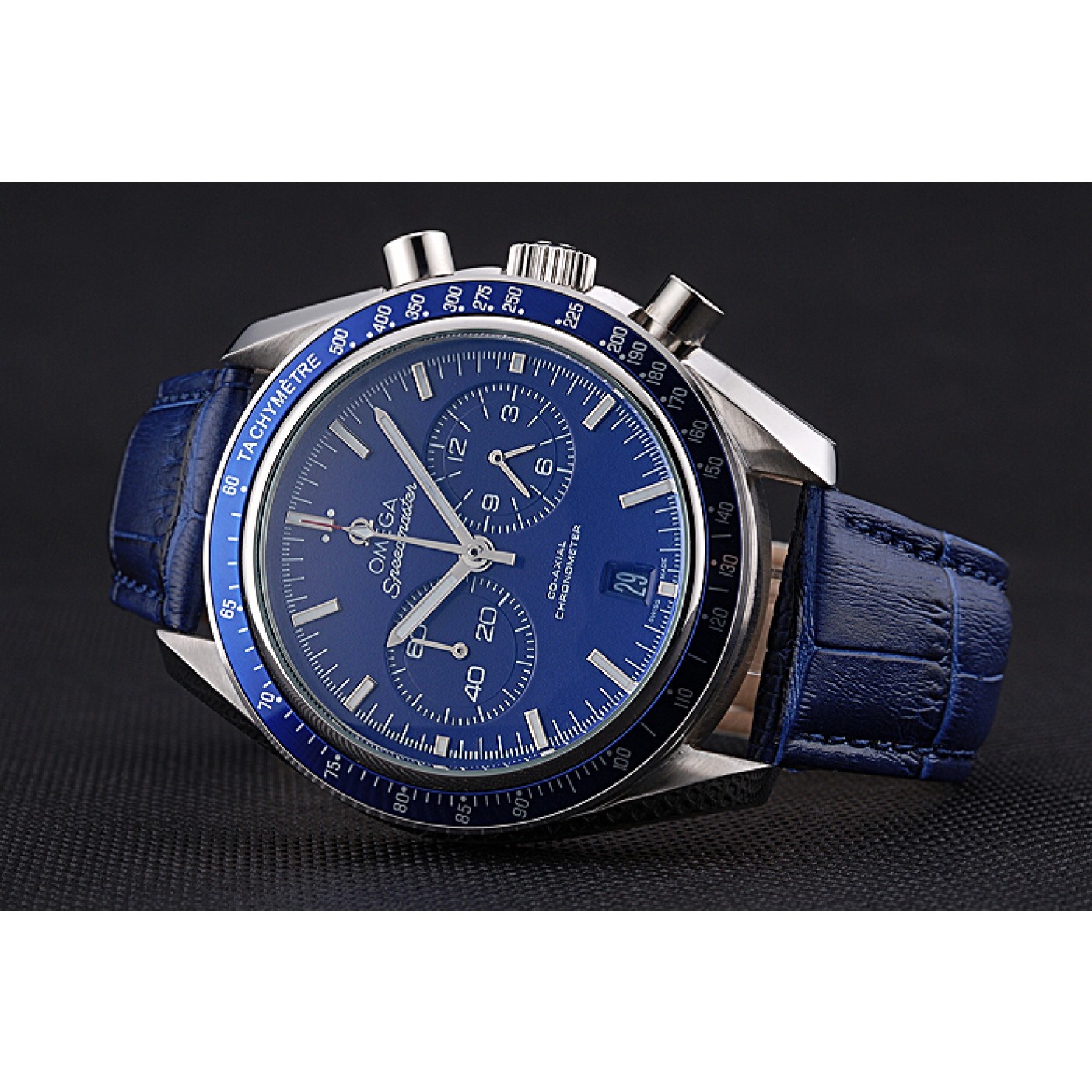 Omega Speedmaster Blue Dial Stainless Steel Case Blue Leather Strap 622808