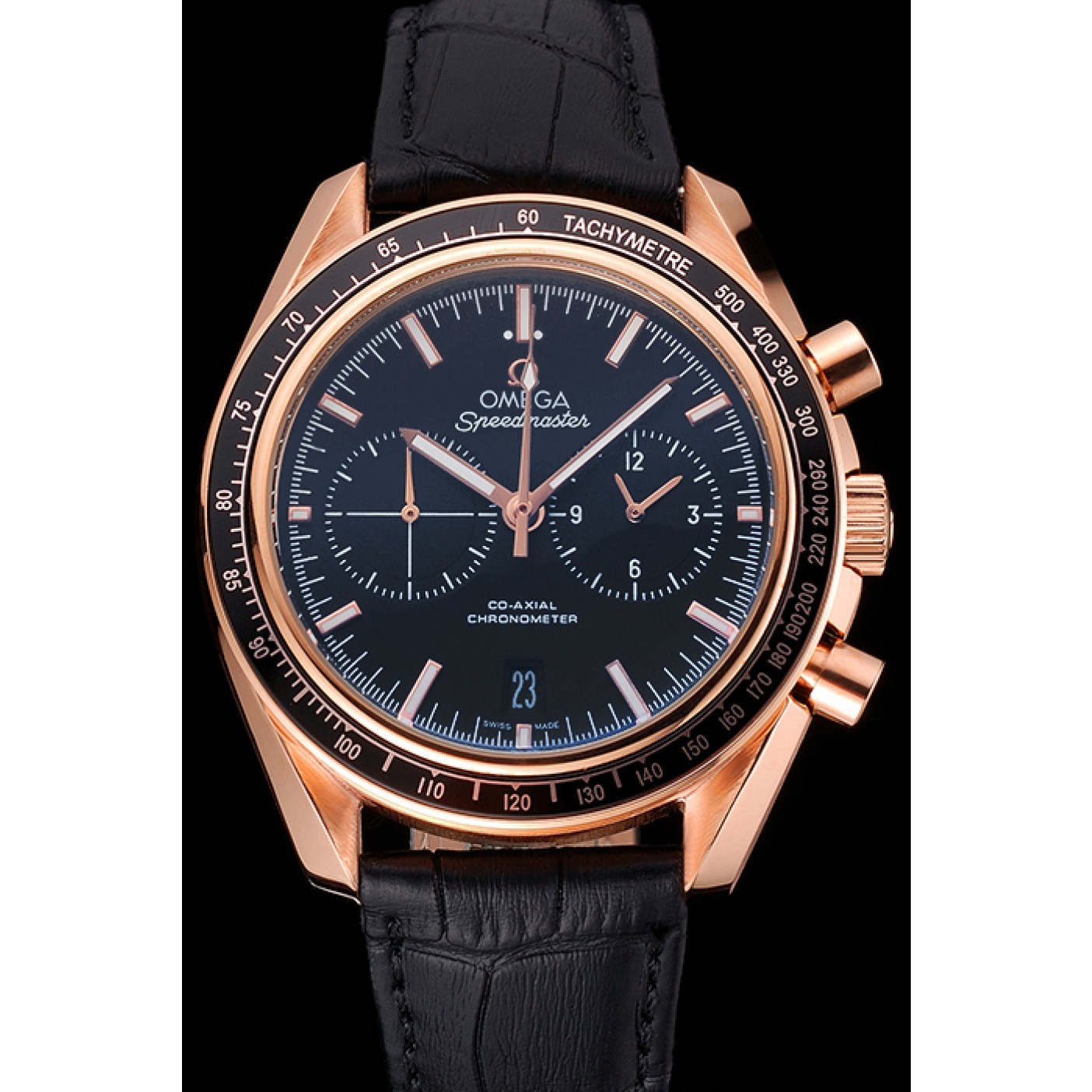 Omega Speedmaster Black Dial Gold Case Black Leather Strap 622809