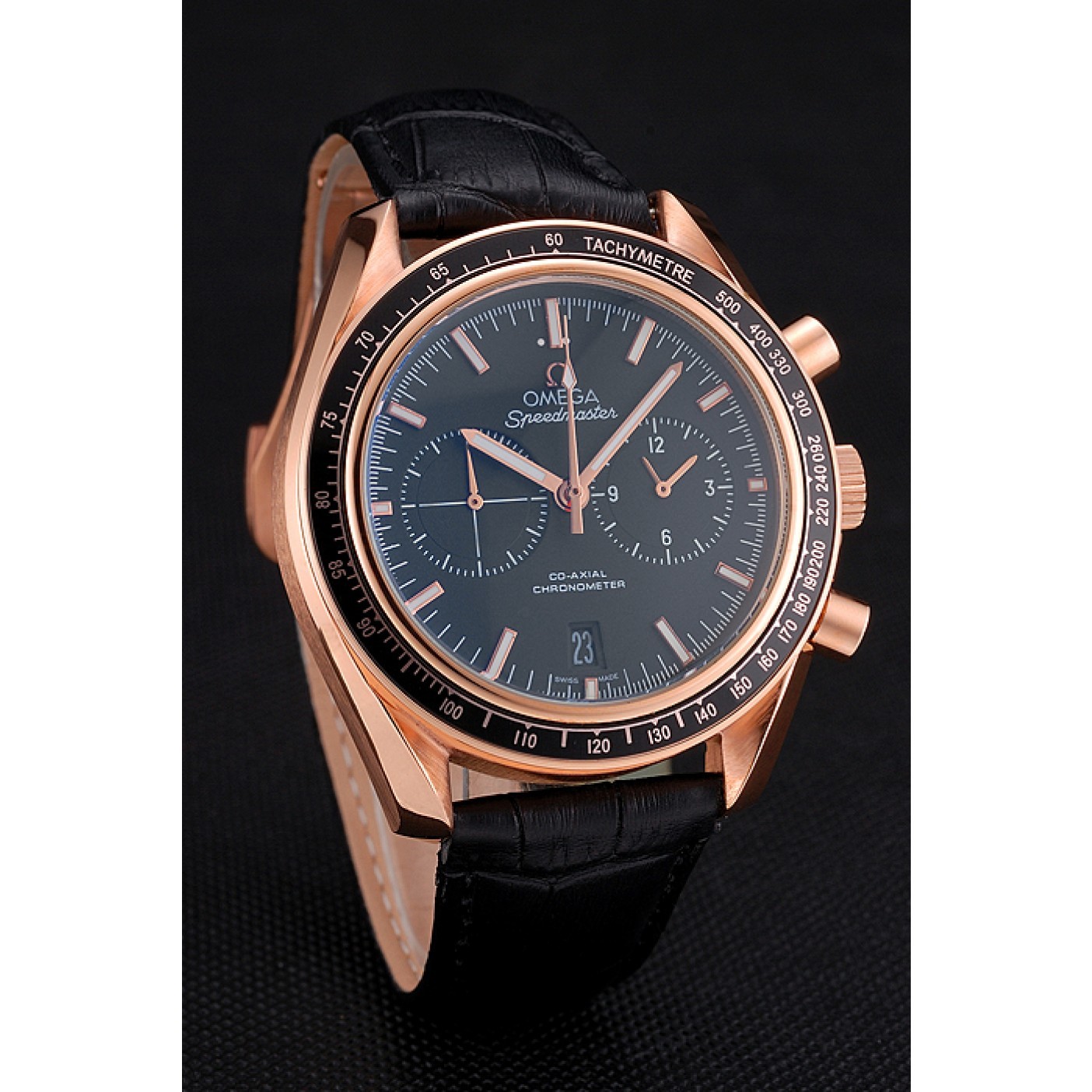 Omega Speedmaster Black Dial Gold Case Black Leather Strap 622809