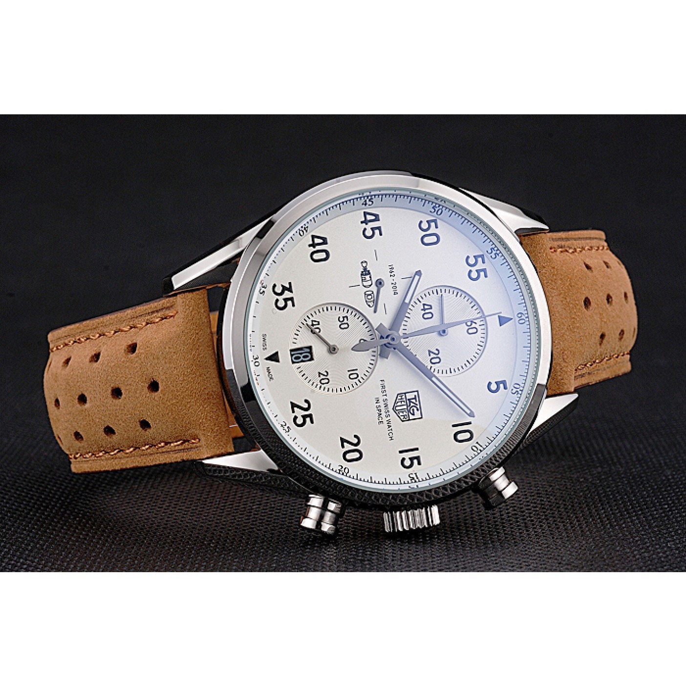 Tag Heuer Carrera SpaceX-7 White Dial Silver Stainless Steel Case Brown Suede Strap