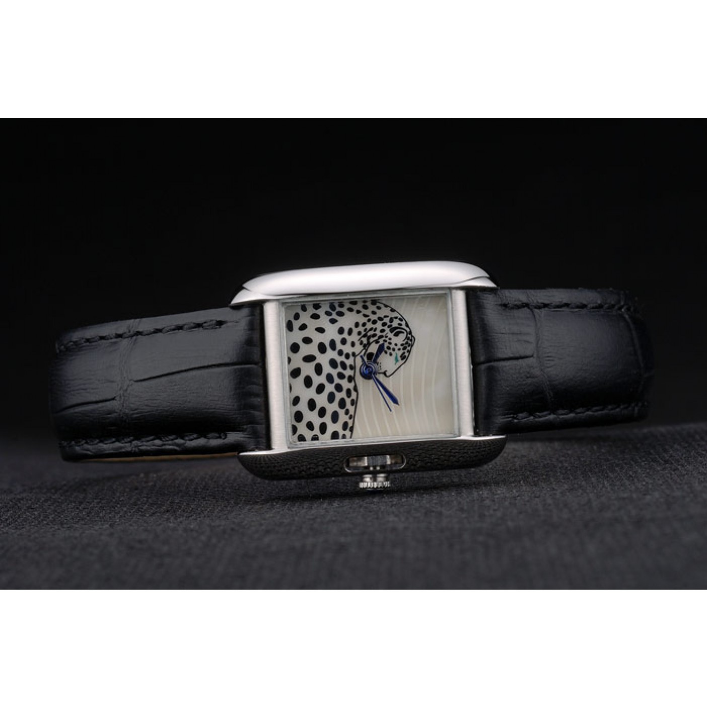 Cartier Tank Anglaise White Tiger Dial Stainless Steel Case Black Leather Bracelet