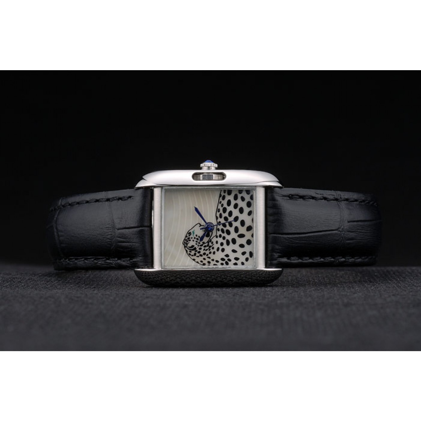 Cartier Tank Anglaise White Tiger Dial Stainless Steel Case Black Leather Bracelet