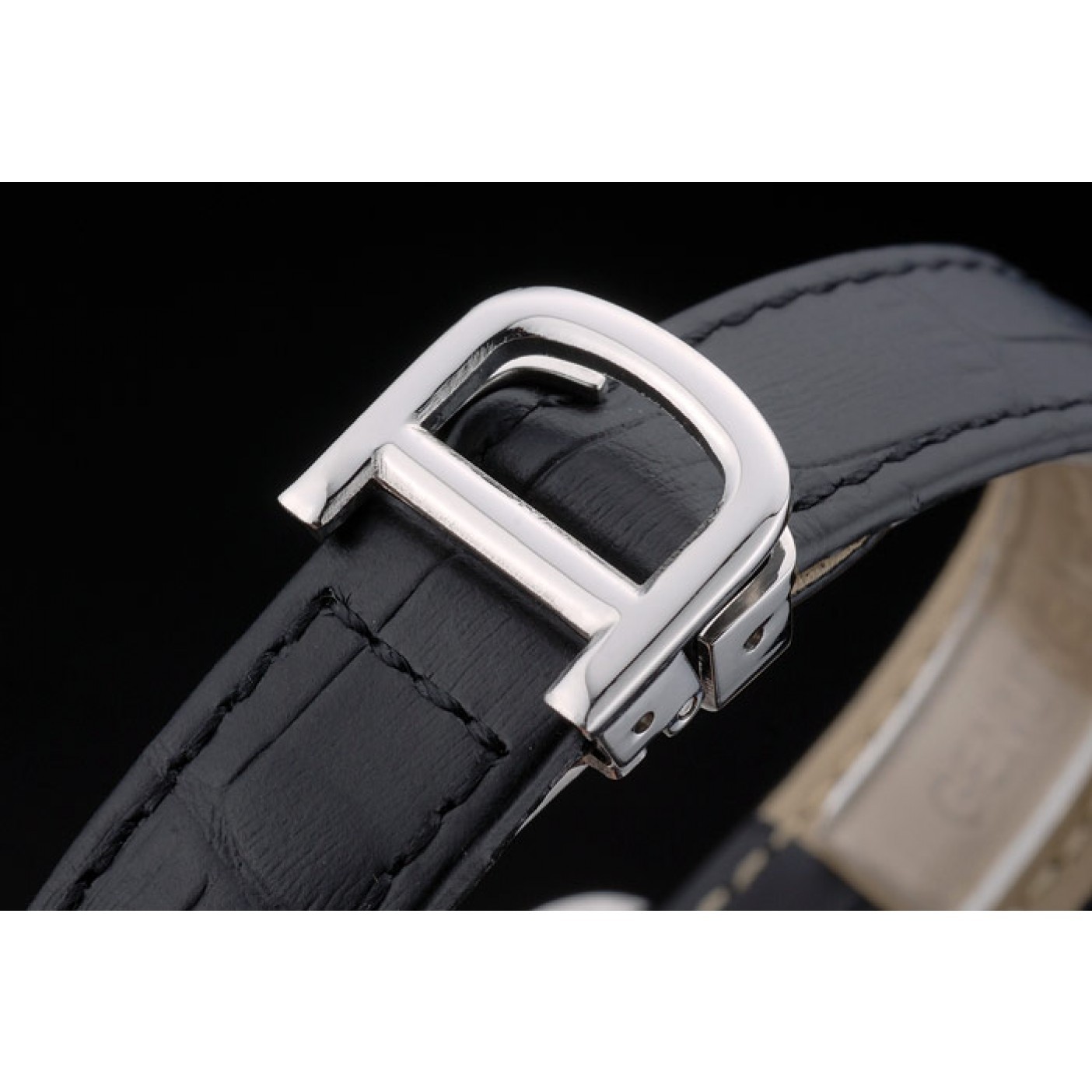 Cartier Tank Anglaise White Tiger Dial Stainless Steel Case Black Leather Bracelet