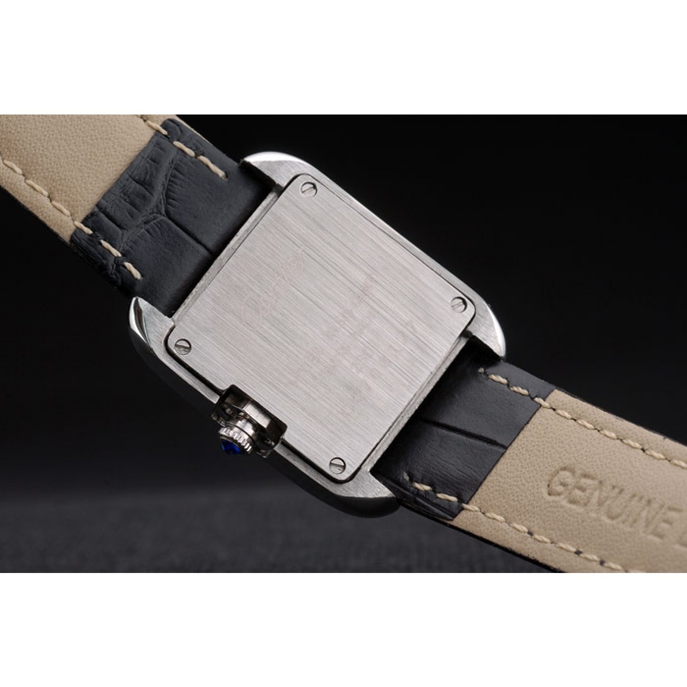 Cartier Tank Anglaise White Tiger Dial Stainless Steel Case Black Leather Bracelet