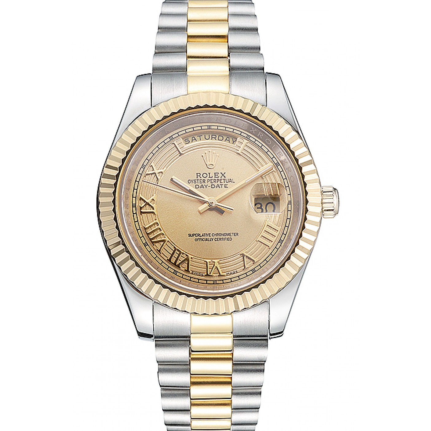 RepTime Watches Rolex Day-Date Two Tone Stainless Steel 18k Gold Plated Gold Dial