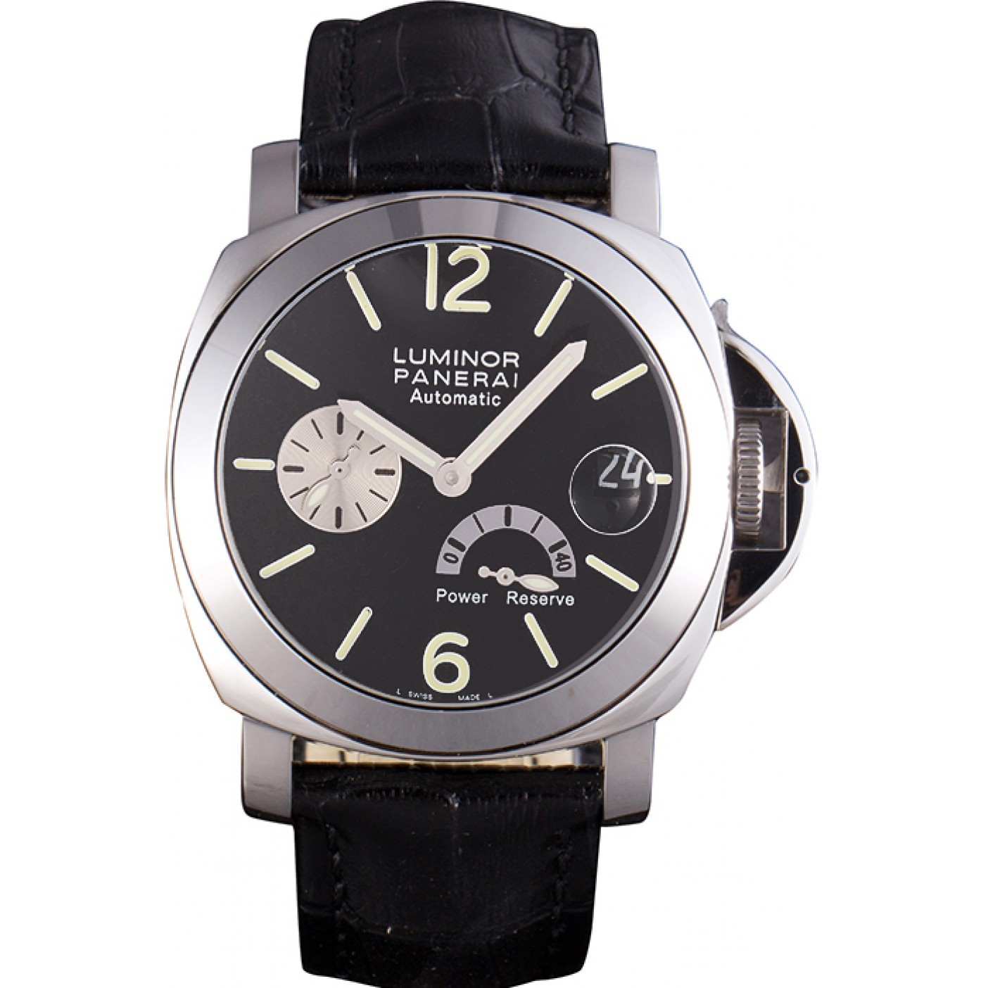 Panerai Luminor Power Reserve Black Dial Black Leather Bracelet