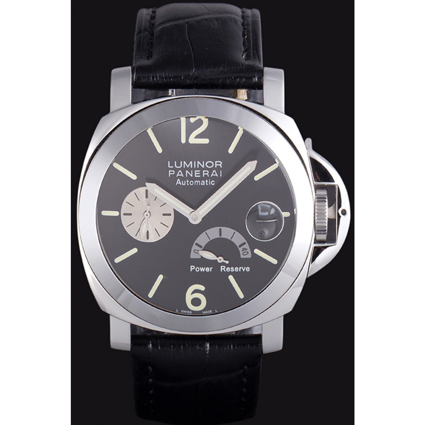 Panerai Luminor Power Reserve Black Dial Black Leather Bracelet