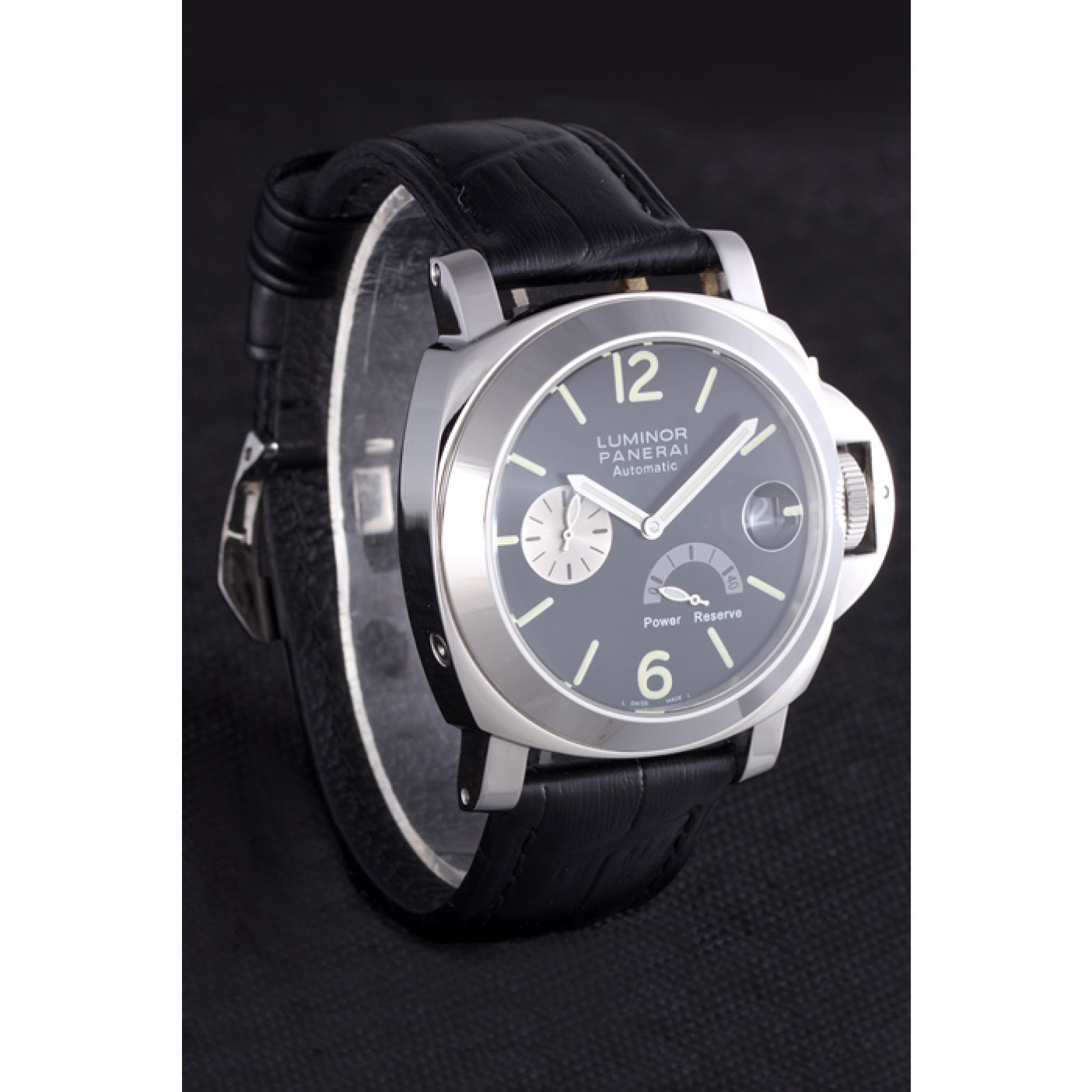 Panerai Luminor Power Reserve Black Dial Black Leather Bracelet