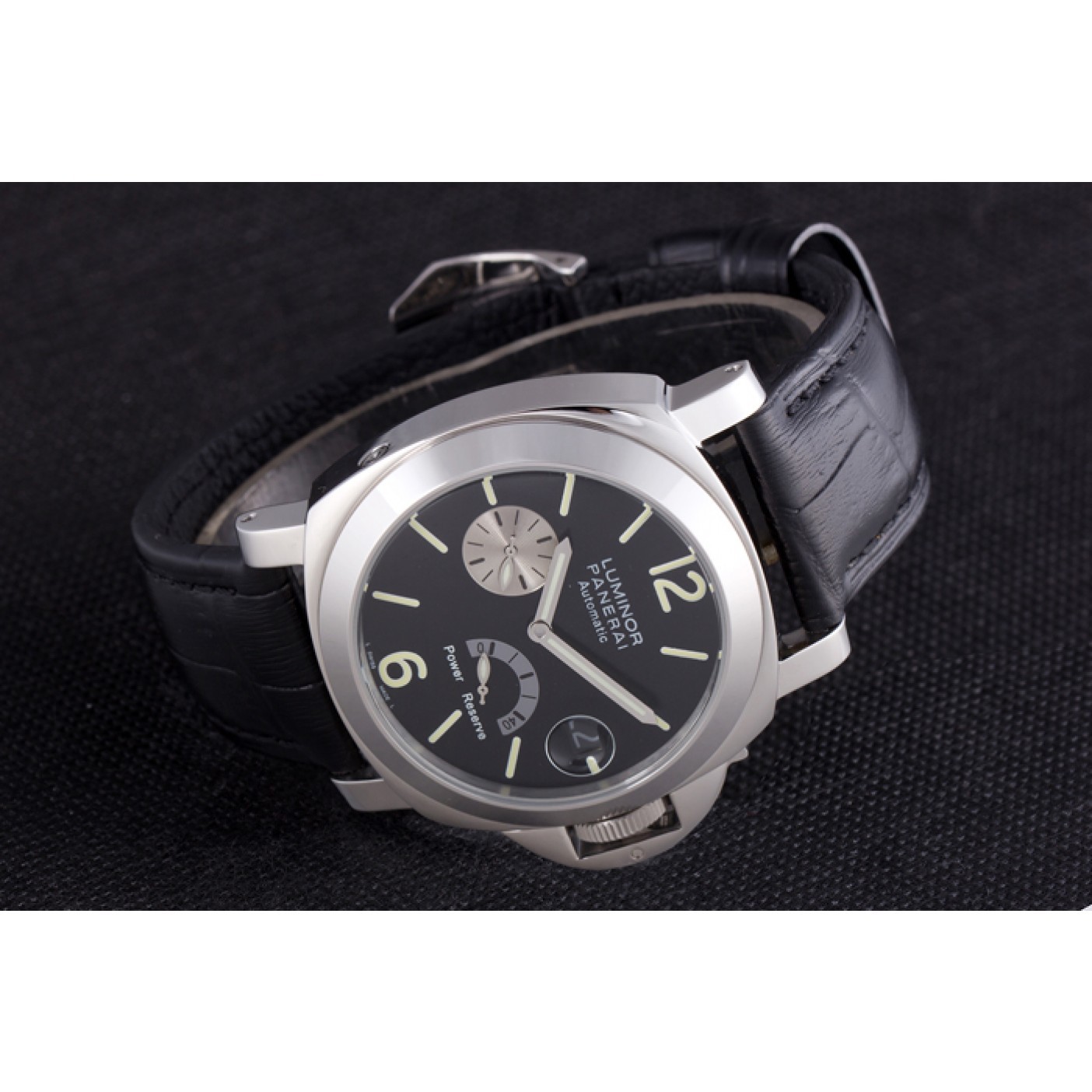 Panerai Luminor Power Reserve Black Dial Black Leather Bracelet