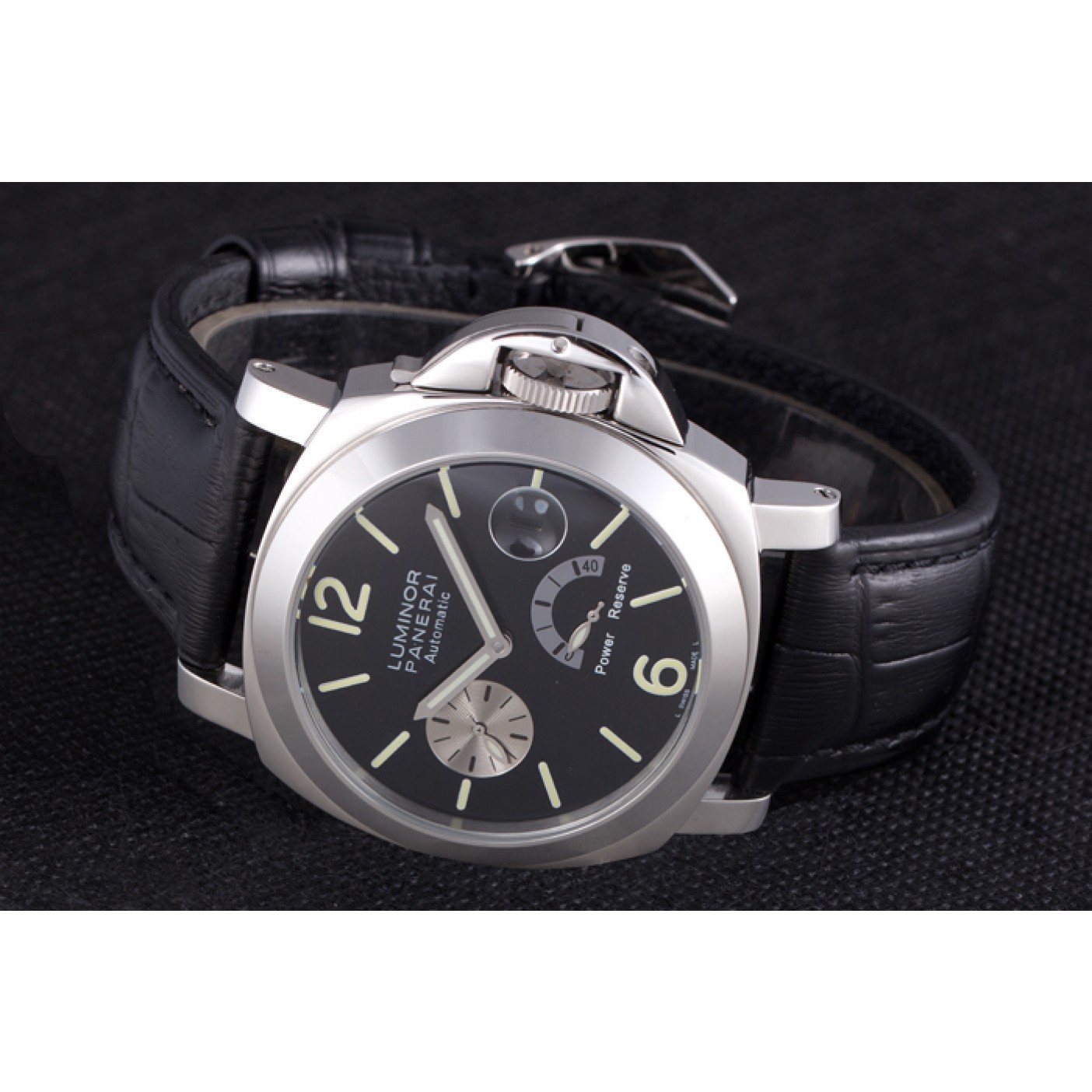 Panerai Luminor Power Reserve Black Dial Black Leather Bracelet