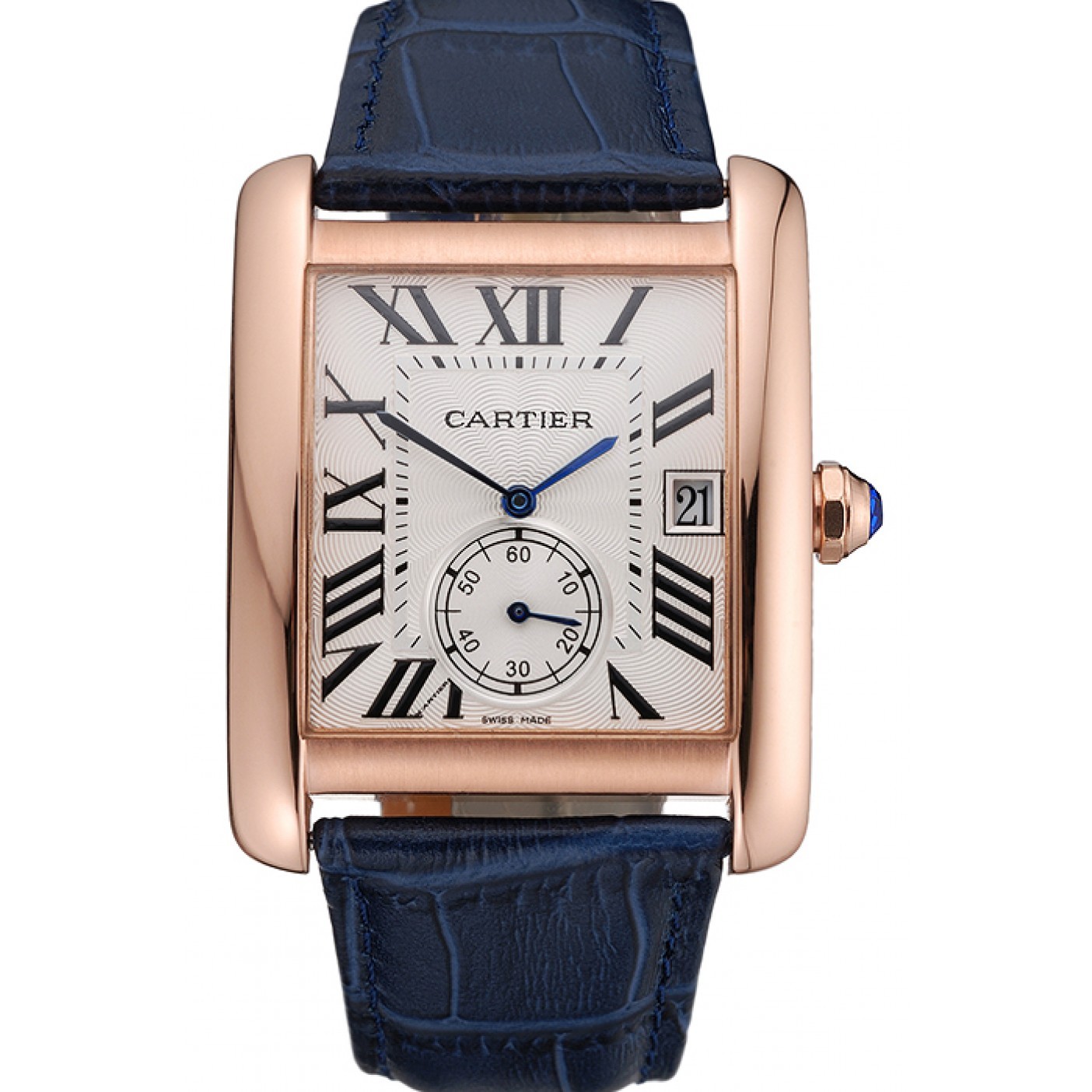 Cartier Tank MC White Dial Gold Case Blue Leather Strap 622577