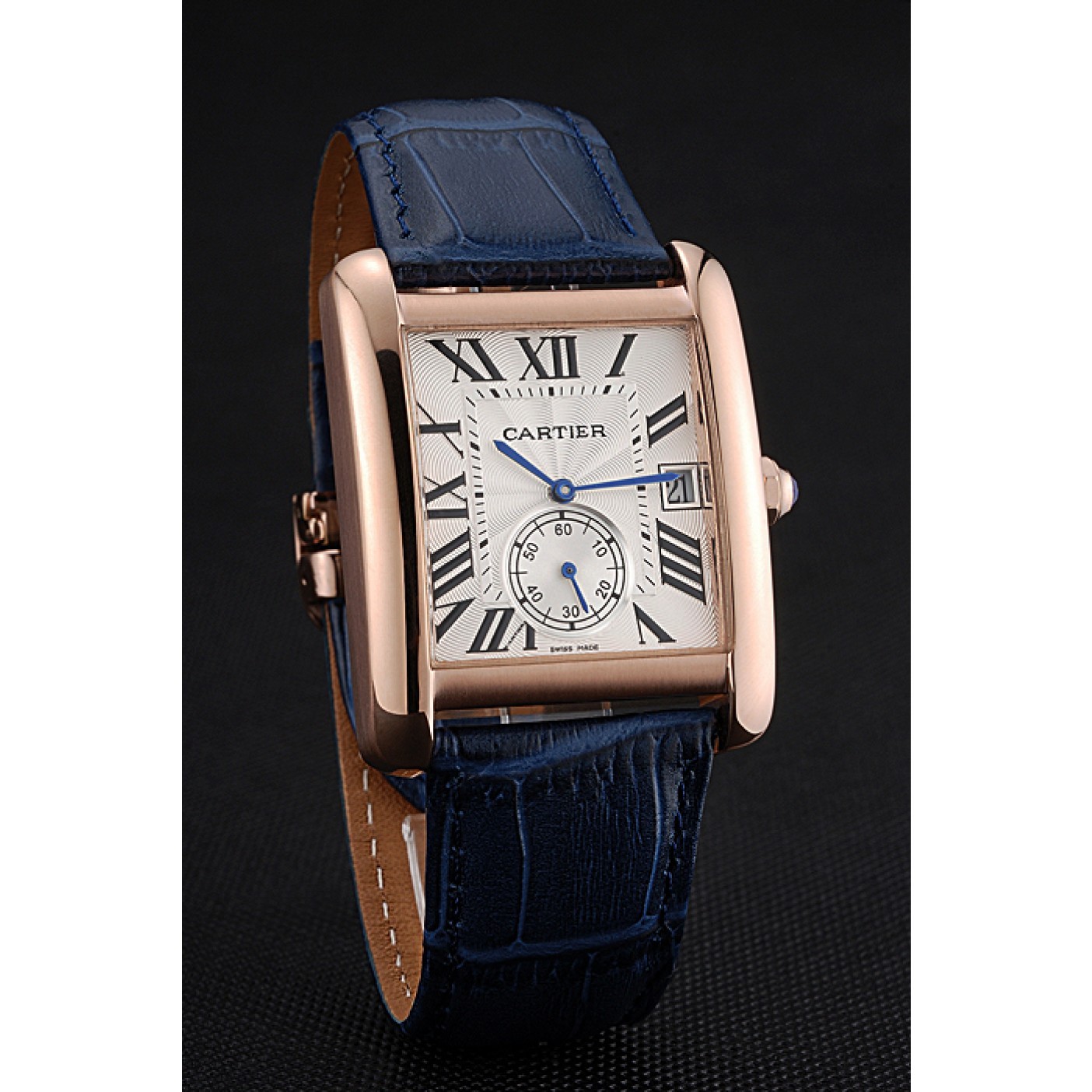 Cartier Tank MC White Dial Gold Case Blue Leather Strap 622577