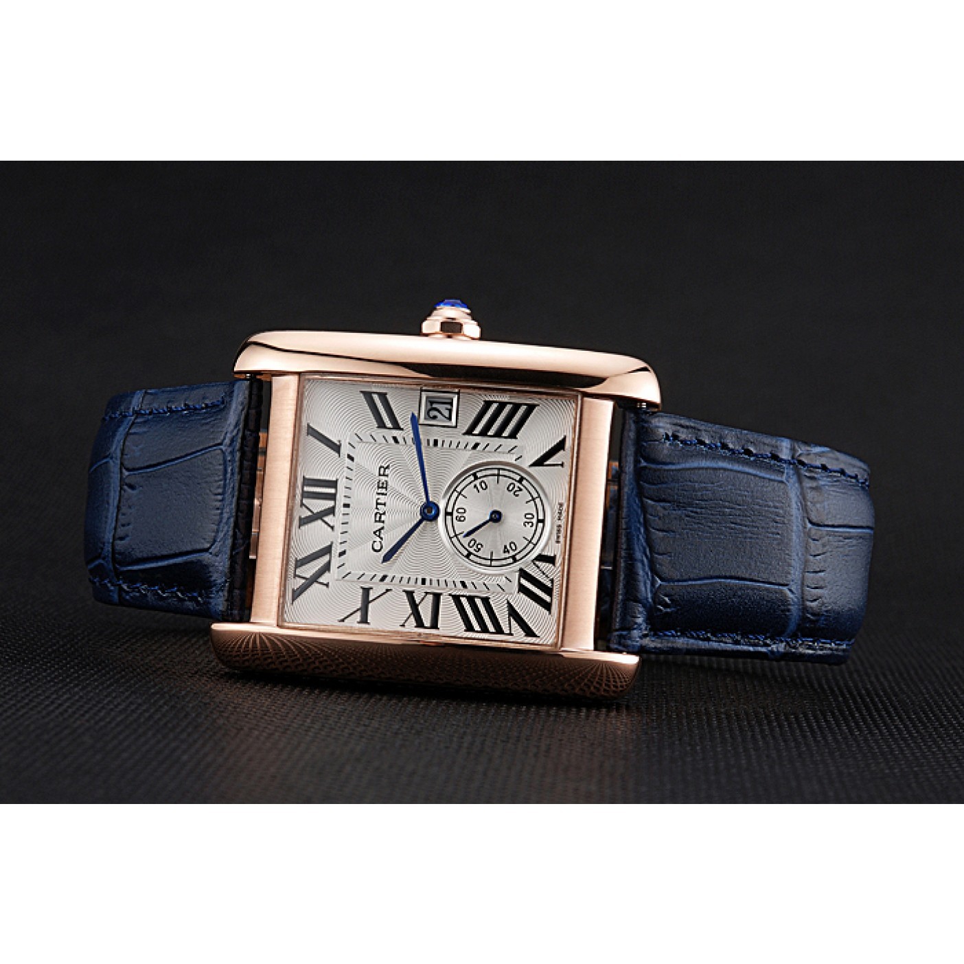 Cartier Tank MC White Dial Gold Case Blue Leather Strap 622577