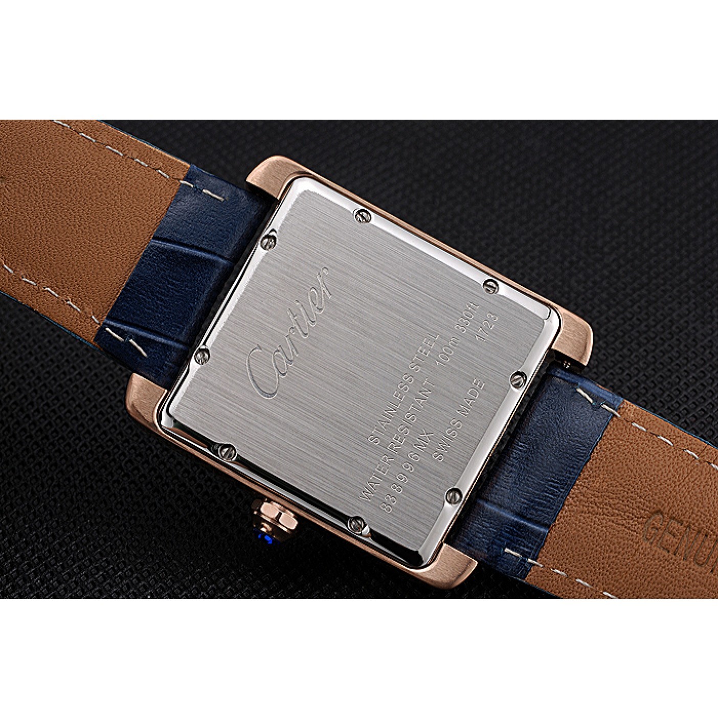 Cartier Tank MC White Dial Gold Case Blue Leather Strap 622577