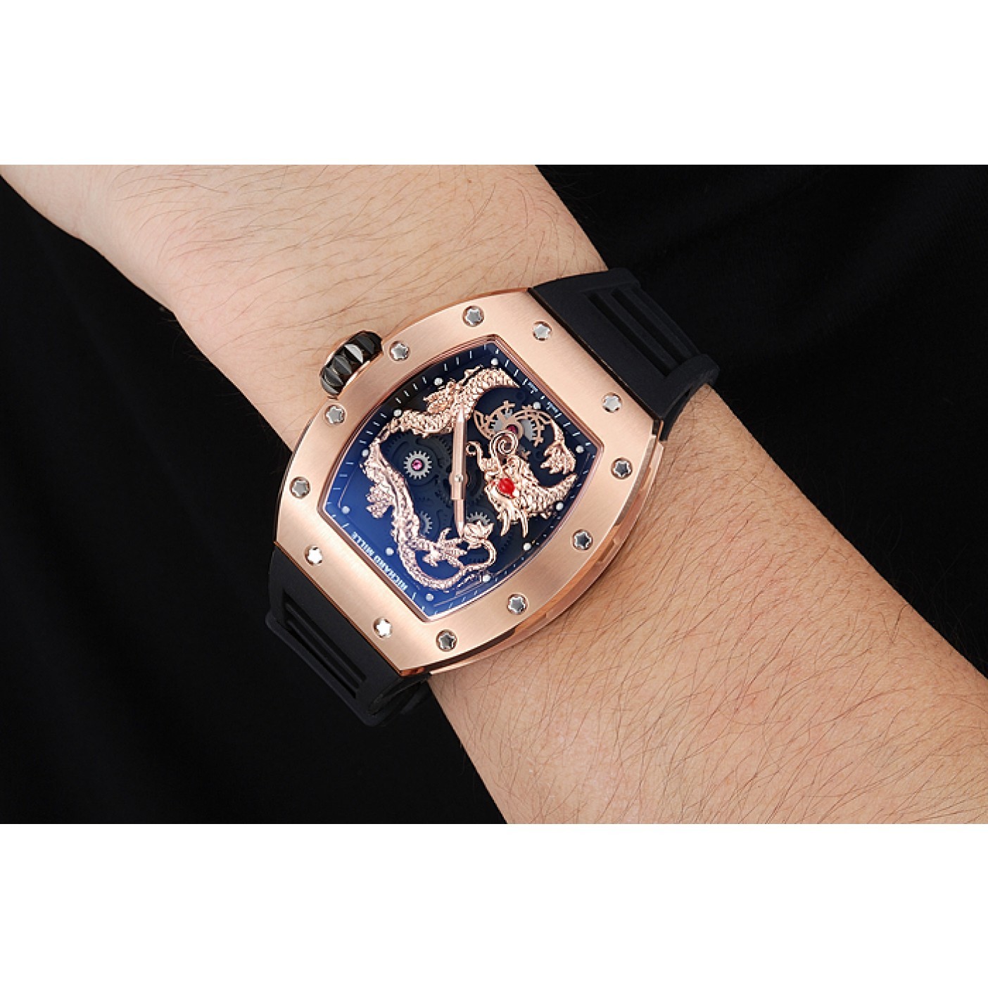 Richard Mille RM 057 Tourbillon Dragon Jackie Chan Gold Case Black Rubber Bracelet 1454200