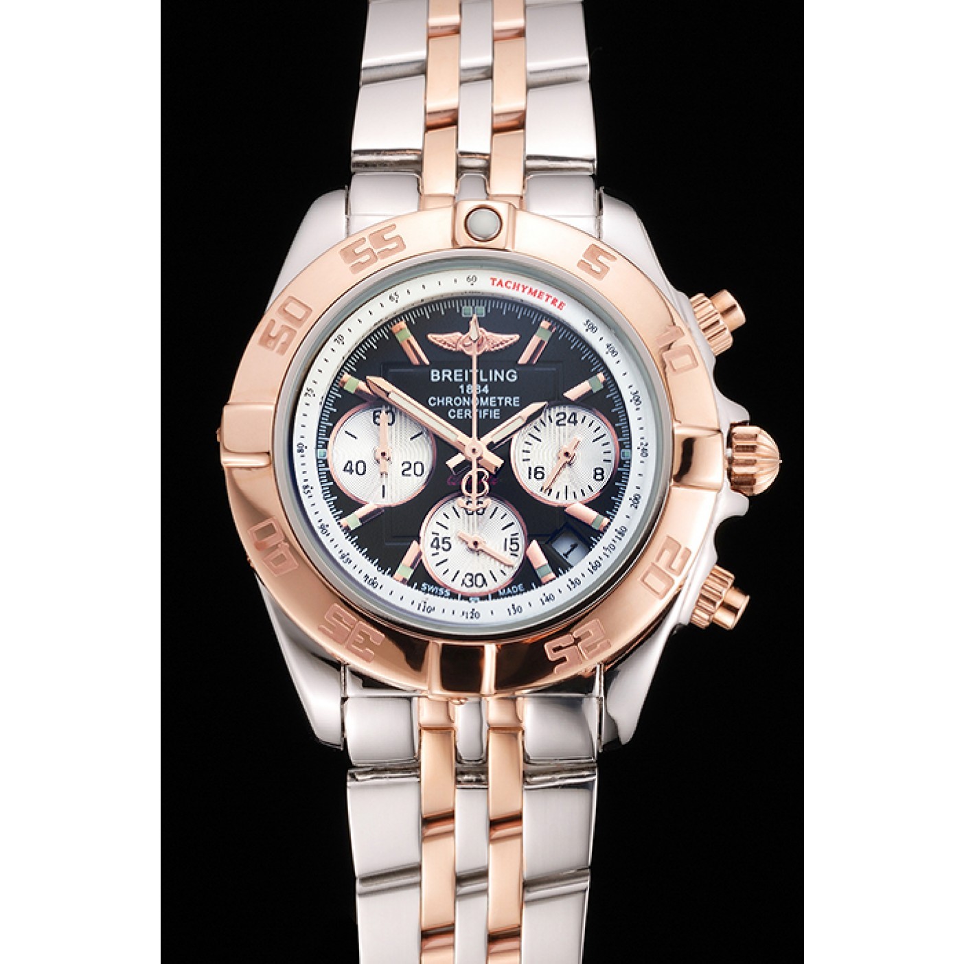 Breitling Chronomat Quartz Dark Blue Dial Rose Gold Case Stainless Steel Case Two Tone Bracelet