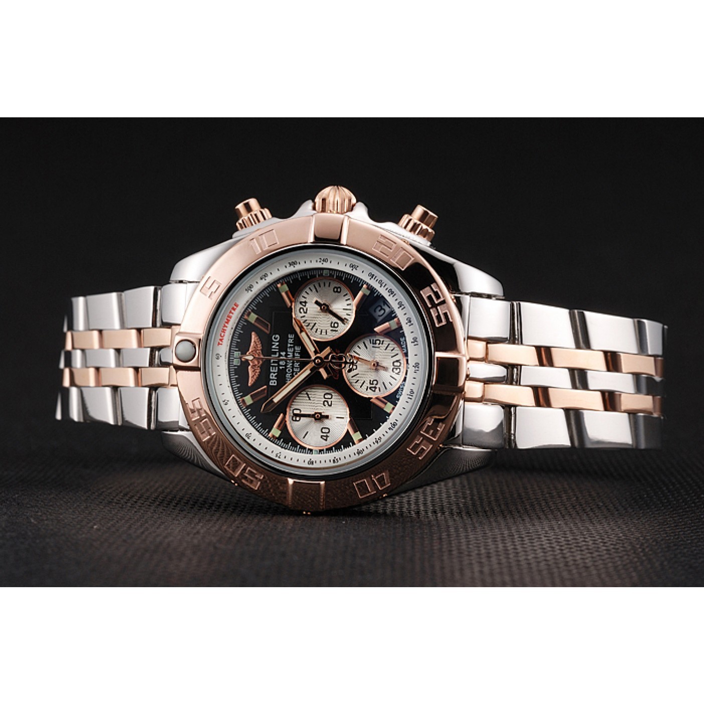 Breitling Chronomat Quartz Dark Blue Dial Rose Gold Case Stainless Steel Case Two Tone Bracelet