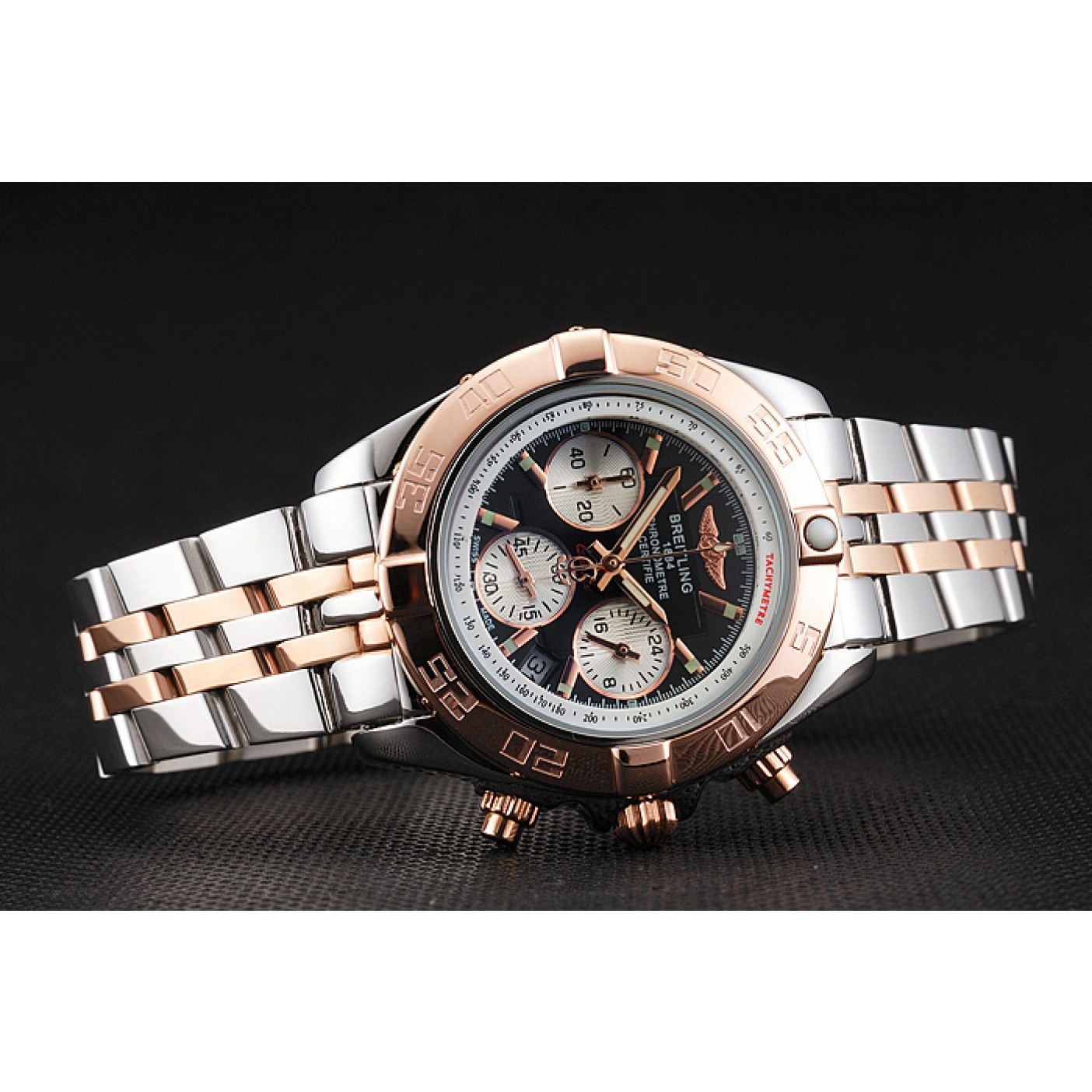 Breitling Chronomat Quartz Dark Blue Dial Rose Gold Case Stainless Steel Case Two Tone Bracelet