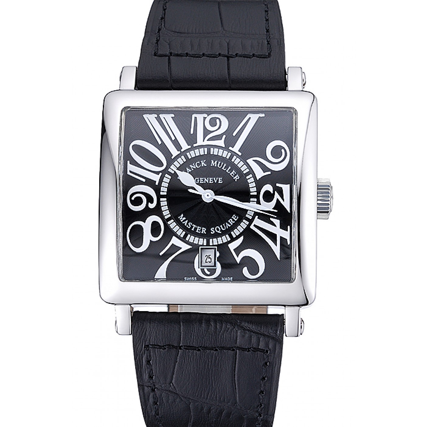 Franck Muller Master Square Black Dial Silver Case Black Leather Band 622353