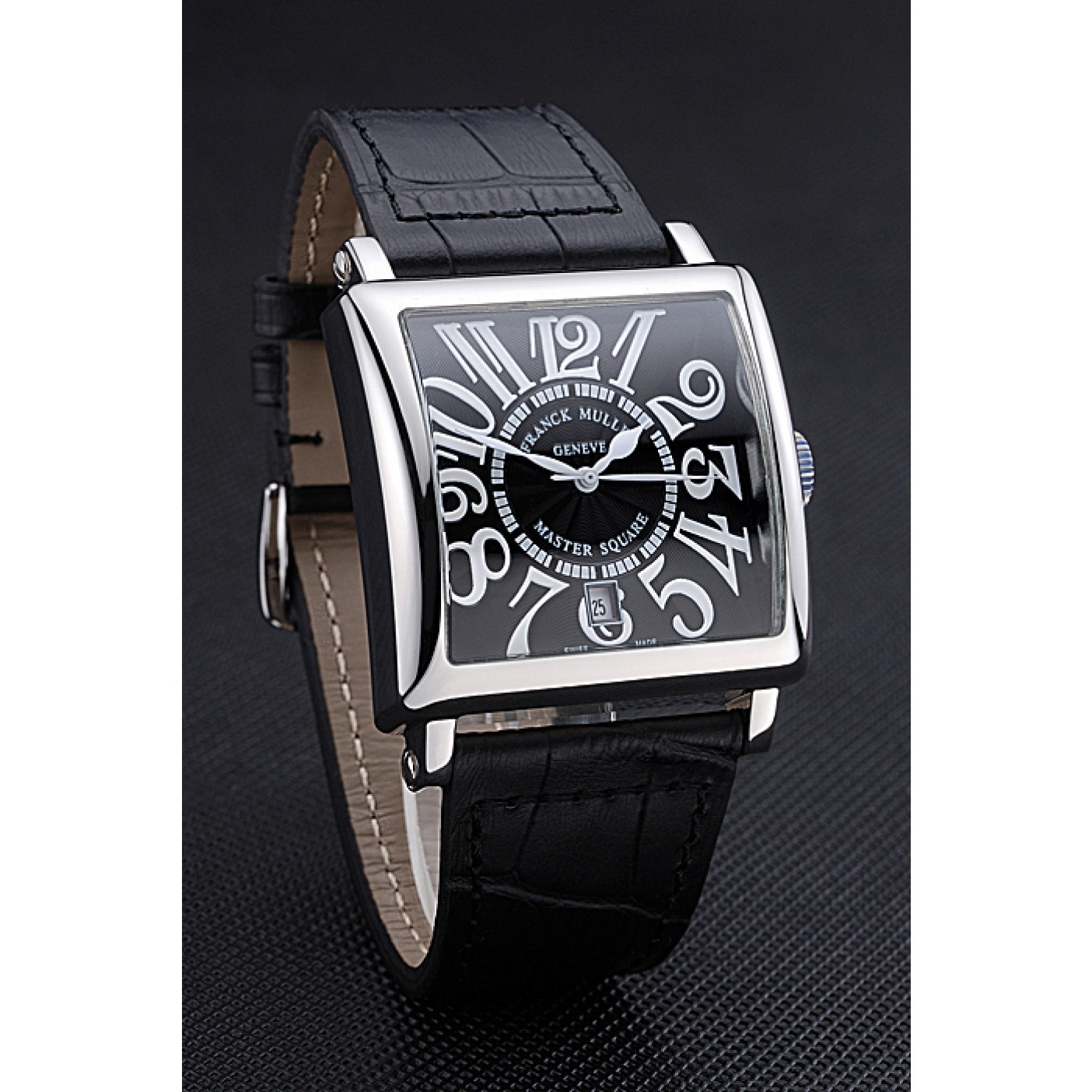 Franck Muller Master Square Black Dial Silver Case Black Leather Band 622353