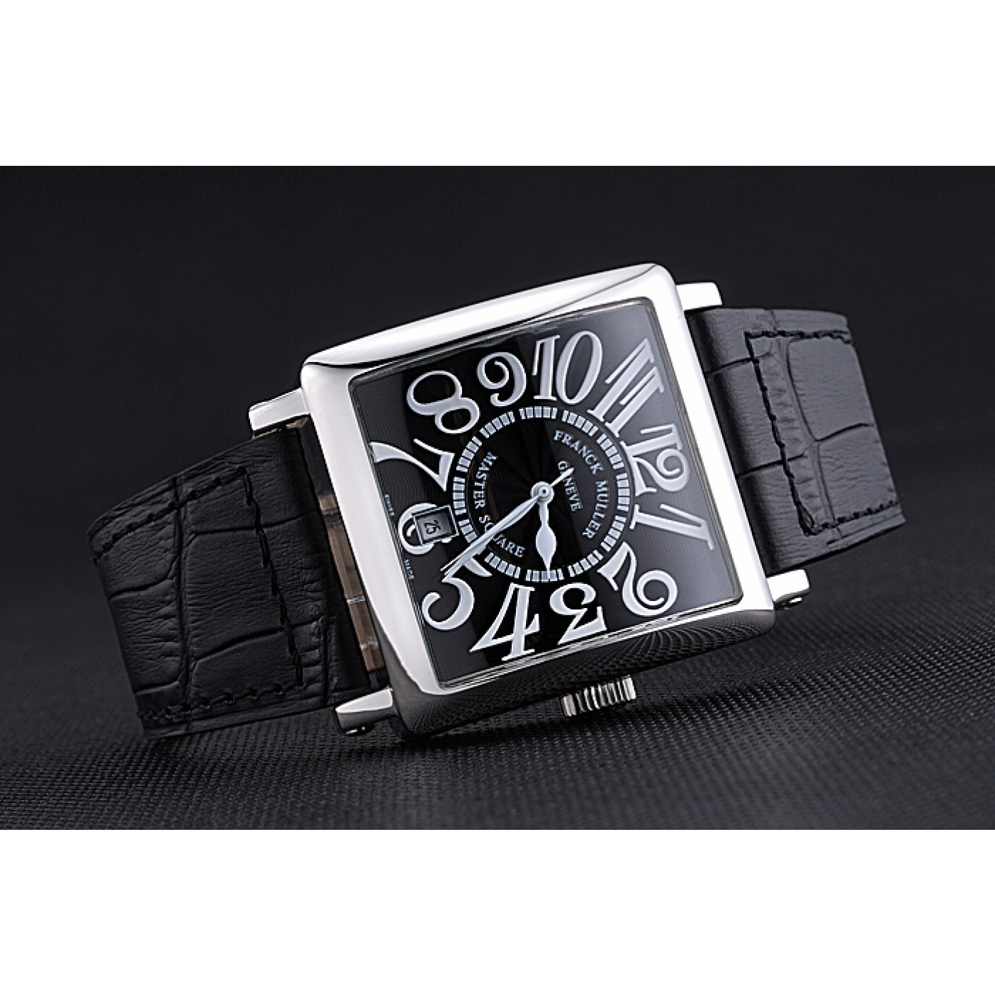 Franck Muller Master Square Black Dial Silver Case Black Leather Band 622353