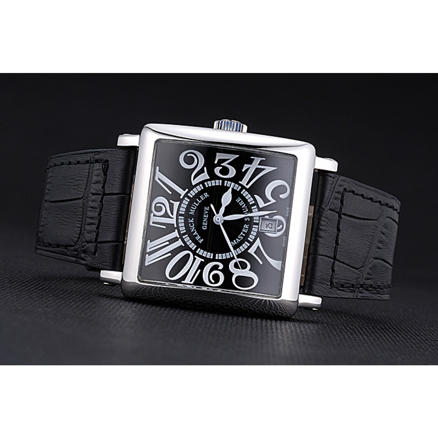 Franck Muller Master Square Black Dial Silver Case Black Leather Band 622353