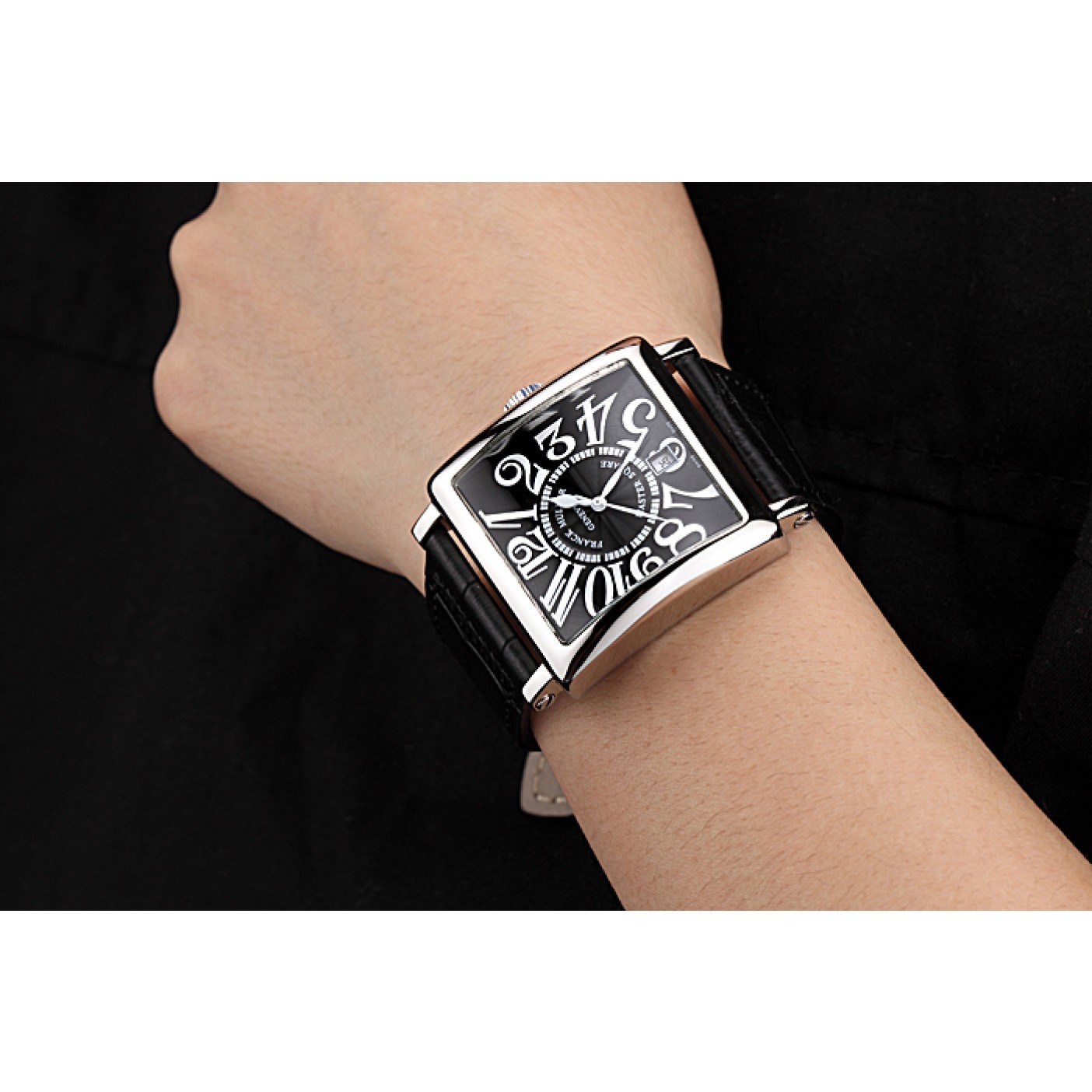 Franck Muller Master Square Black Dial Silver Case Black Leather Band 622353