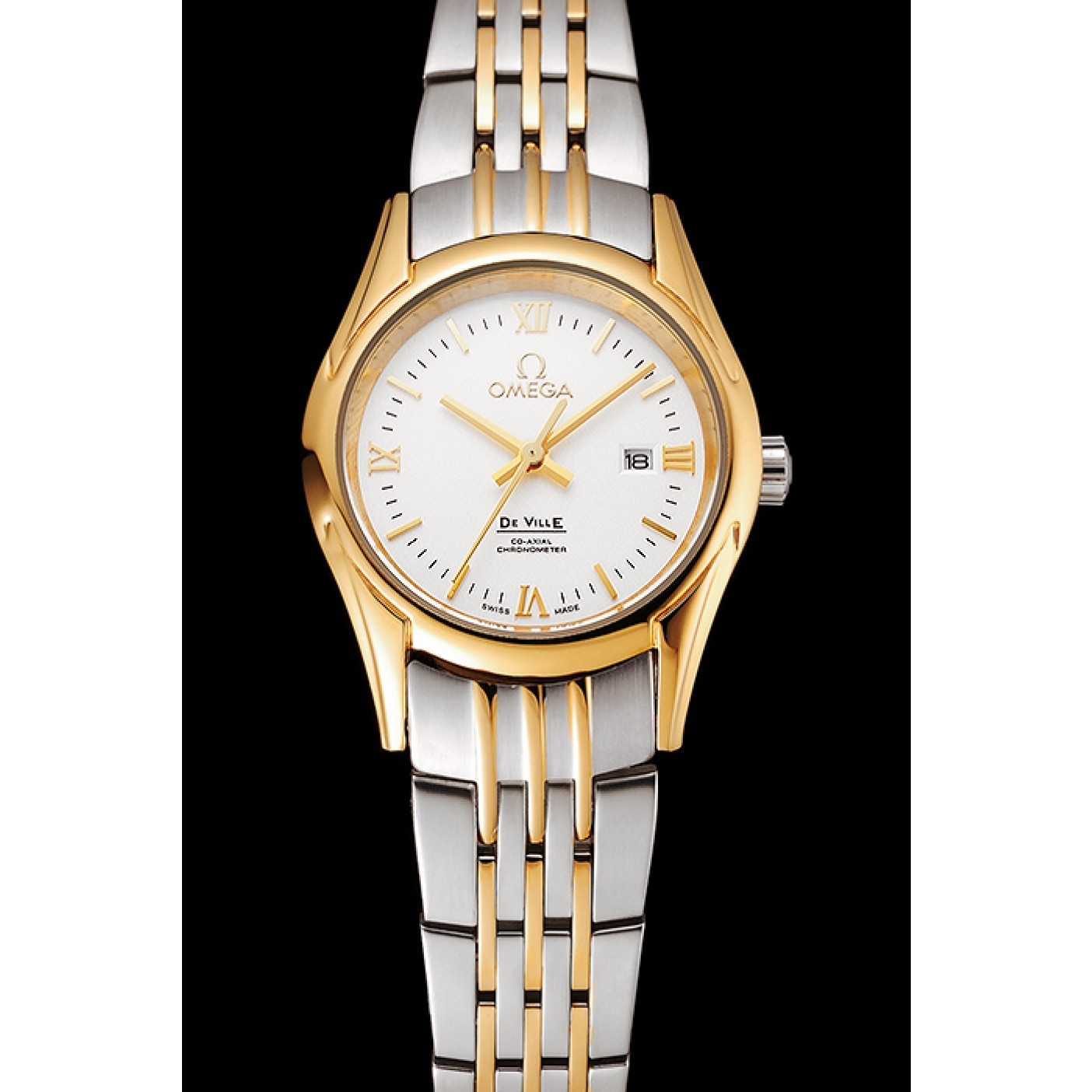 Omega De Ville Ladies White Dial Gold Case Two Tone Bracelet 1453786