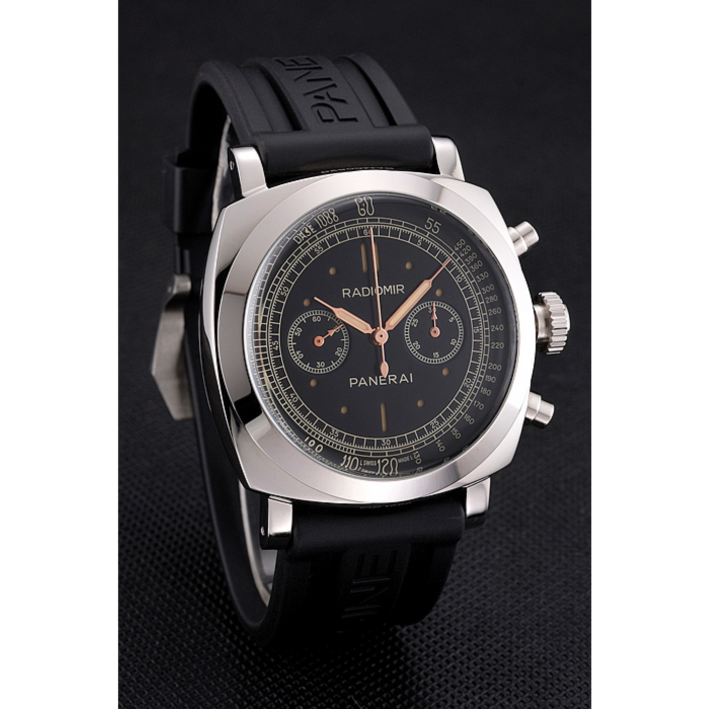 Swiss Panerai Radiomir 1940 Chronograph Black Dial Stainless Steel Case Black Rubber Strap