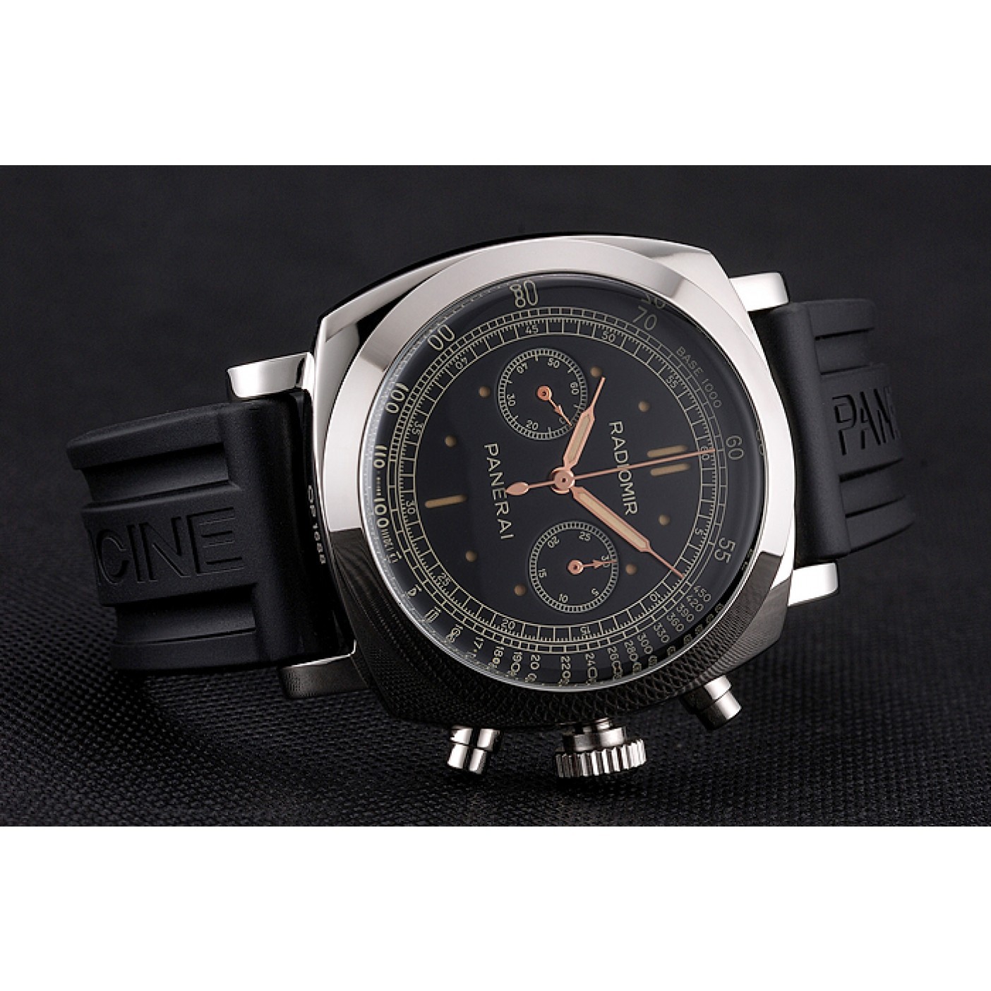 Swiss Panerai Radiomir 1940 Chronograph Black Dial Stainless Steel Case Black Rubber Strap