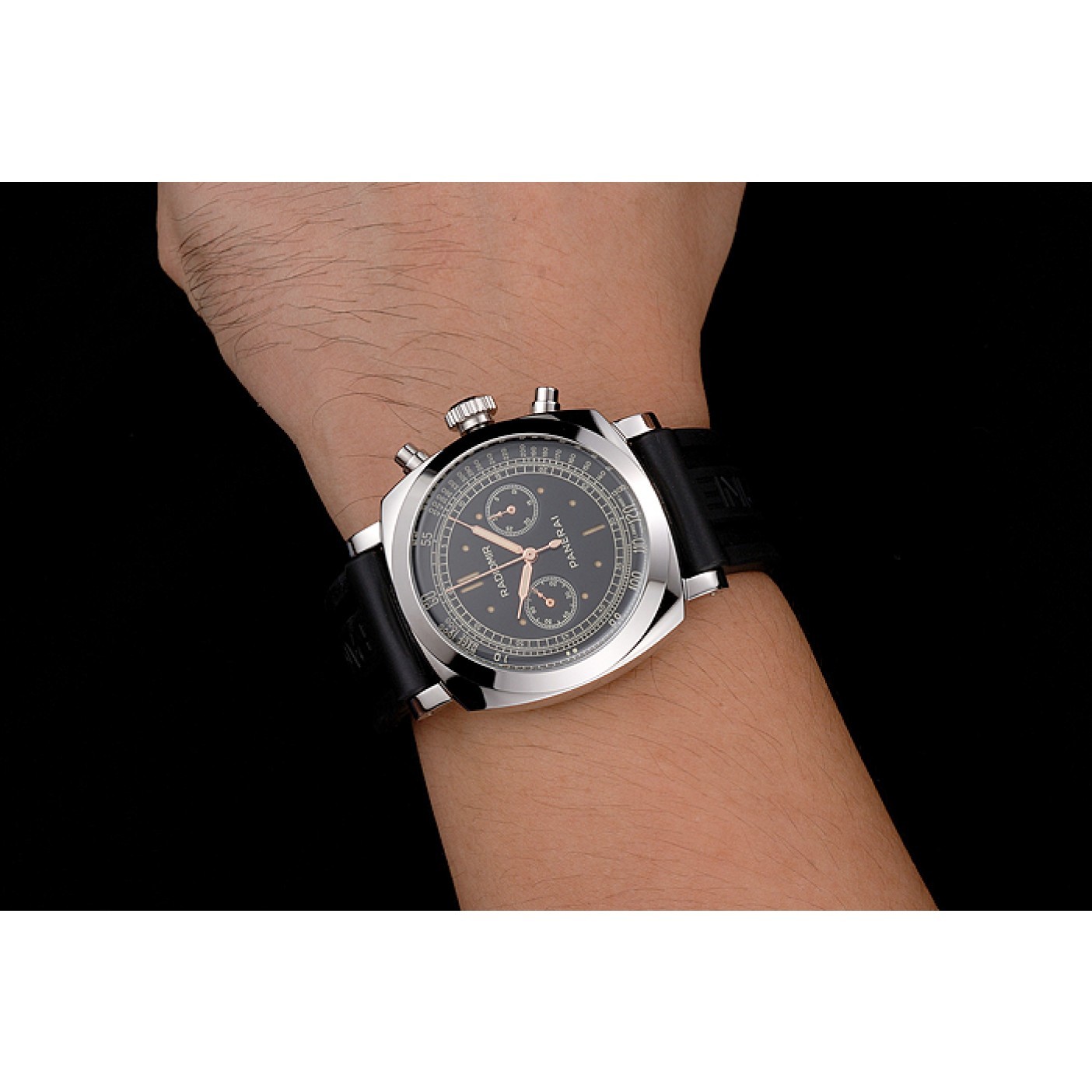 Swiss Panerai Radiomir 1940 Chronograph Black Dial Stainless Steel Case Black Rubber Strap