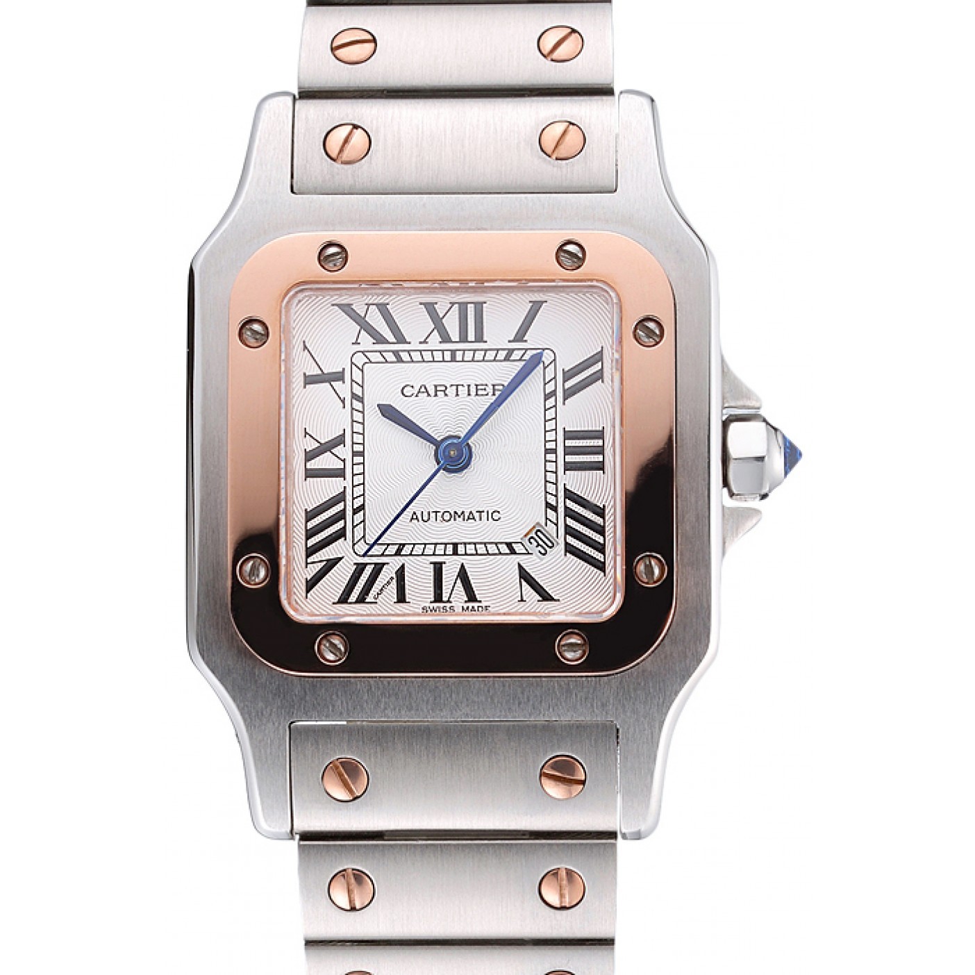 Swiss Cartier Santos De Cartier Galbee Rose Gold and Steel Case Steel Bracelet Small 622645