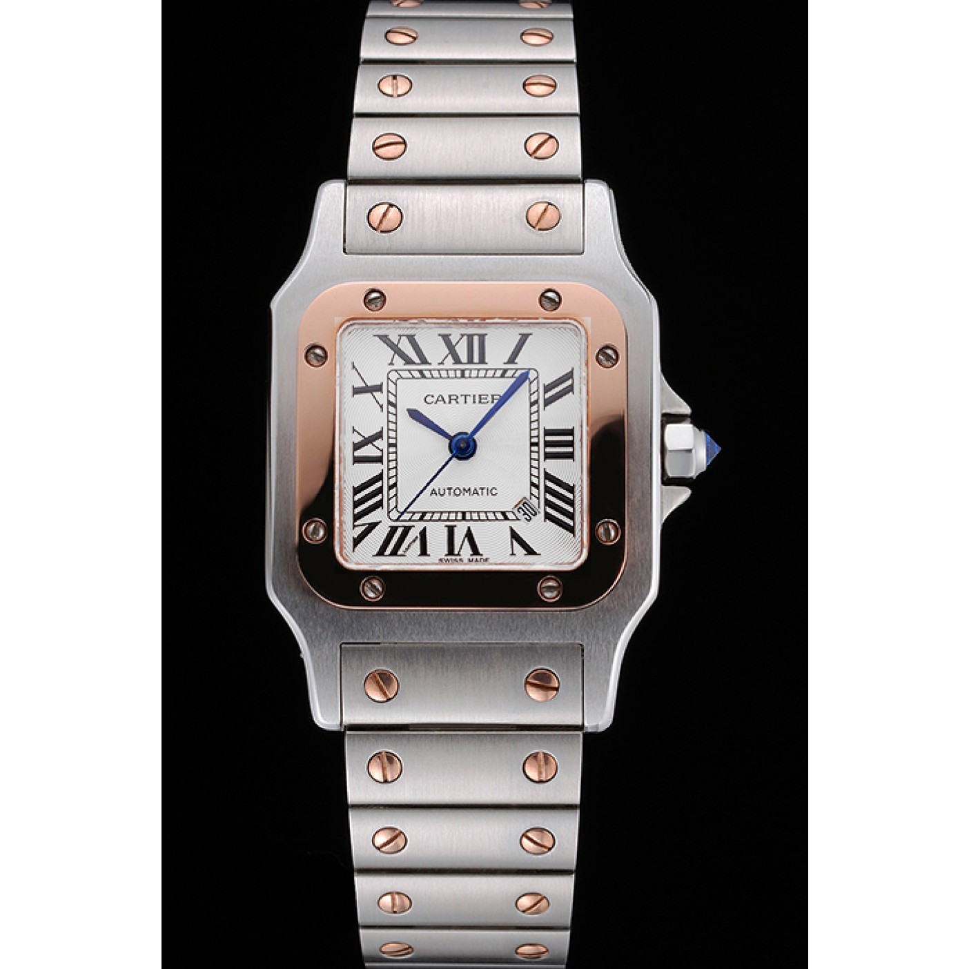 Rep Swiss Cartier Santos De Cartier Galbee Rose Gold and Steel Case Steel Bracelet Small 622645