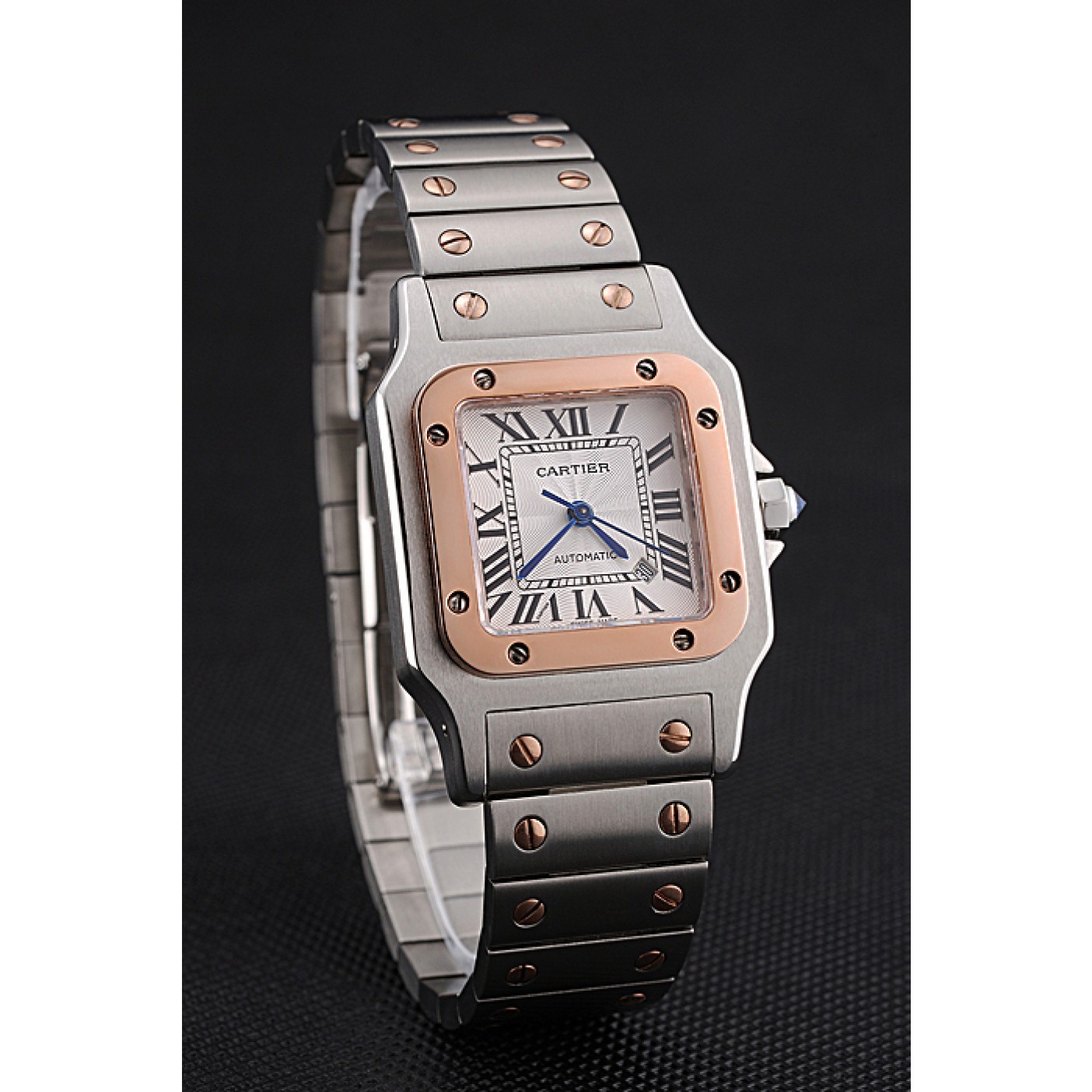 Rep Swiss Cartier Santos De Cartier Galbee Rose Gold and Steel Case Steel Bracelet Small 622645