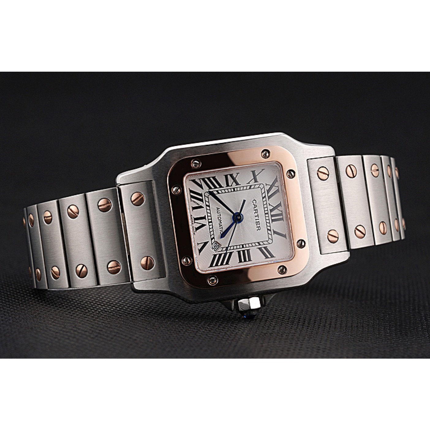 Rep Swiss Cartier Santos De Cartier Galbee Rose Gold and Steel Case Steel Bracelet Small 622645