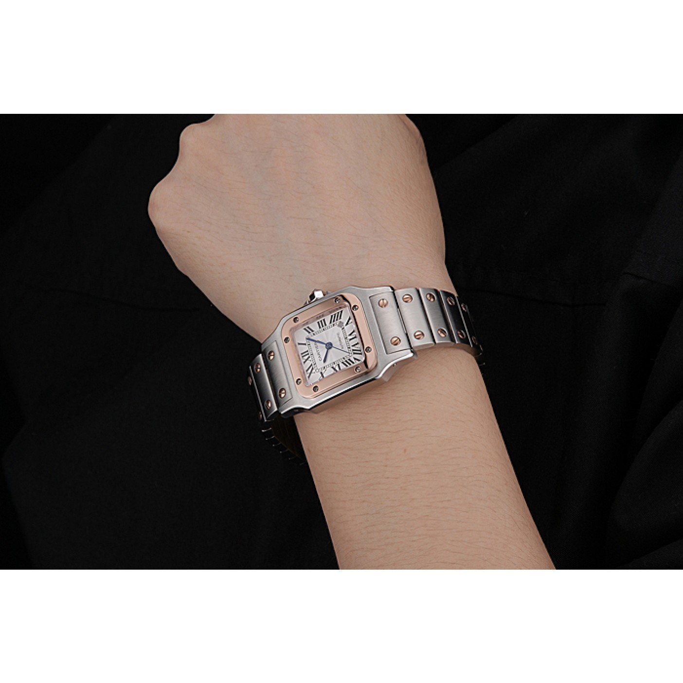 Rep Swiss Cartier Santos De Cartier Galbee Rose Gold and Steel Case Steel Bracelet Small 622645