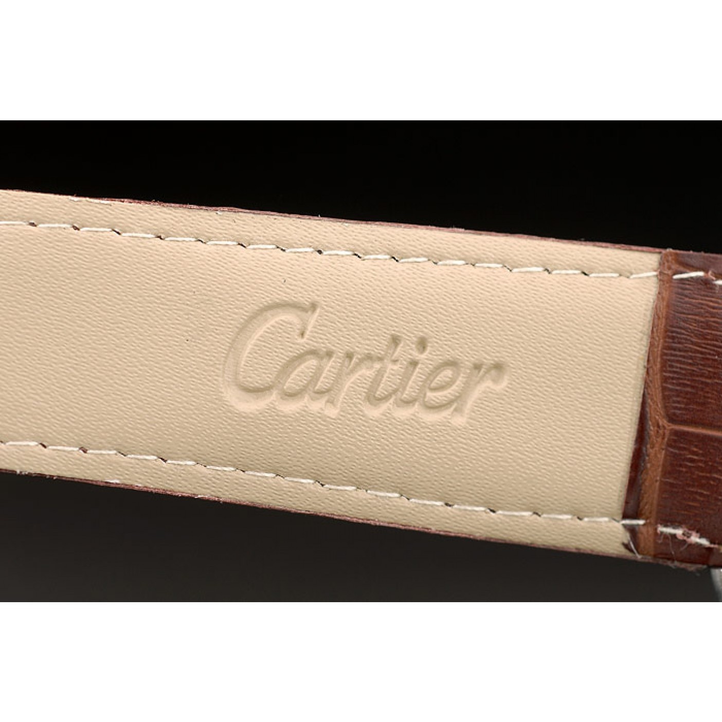 Fake Cartier Calibre White Dial Diamonds Two Tone Case Brown Leather Bracelet