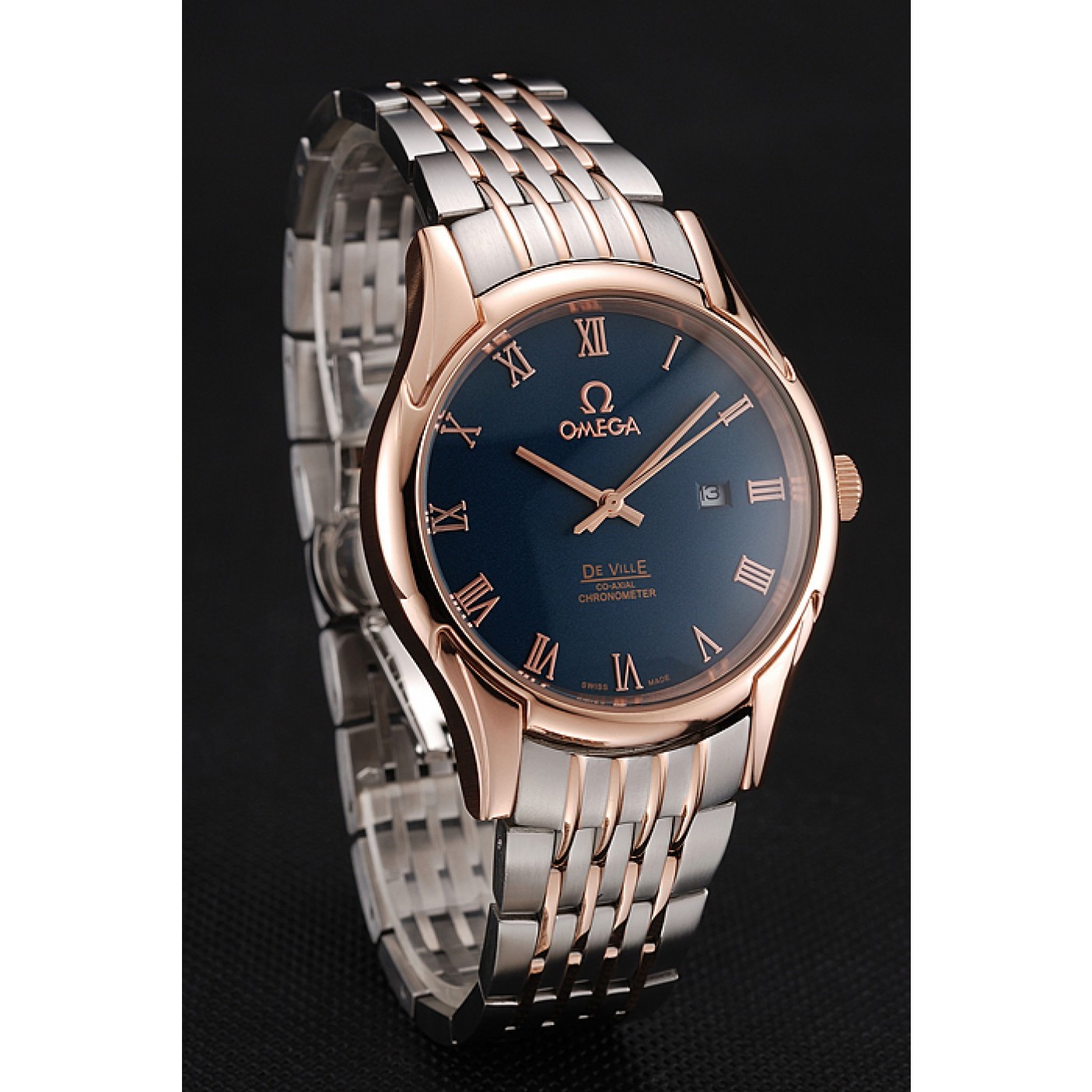 Omega De Ville Blue Dial Rose Gold Case Two Tone Bracelet 1453783