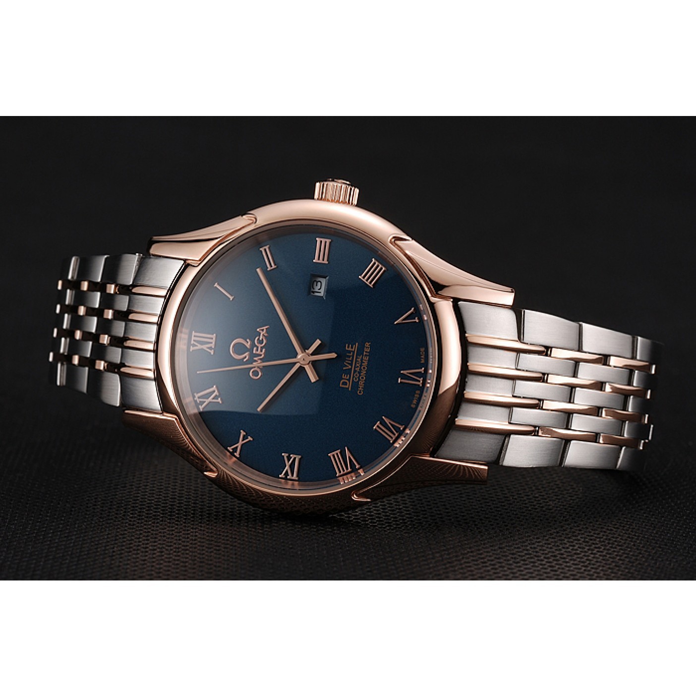 Omega De Ville Blue Dial Rose Gold Case Two Tone Bracelet 1453783