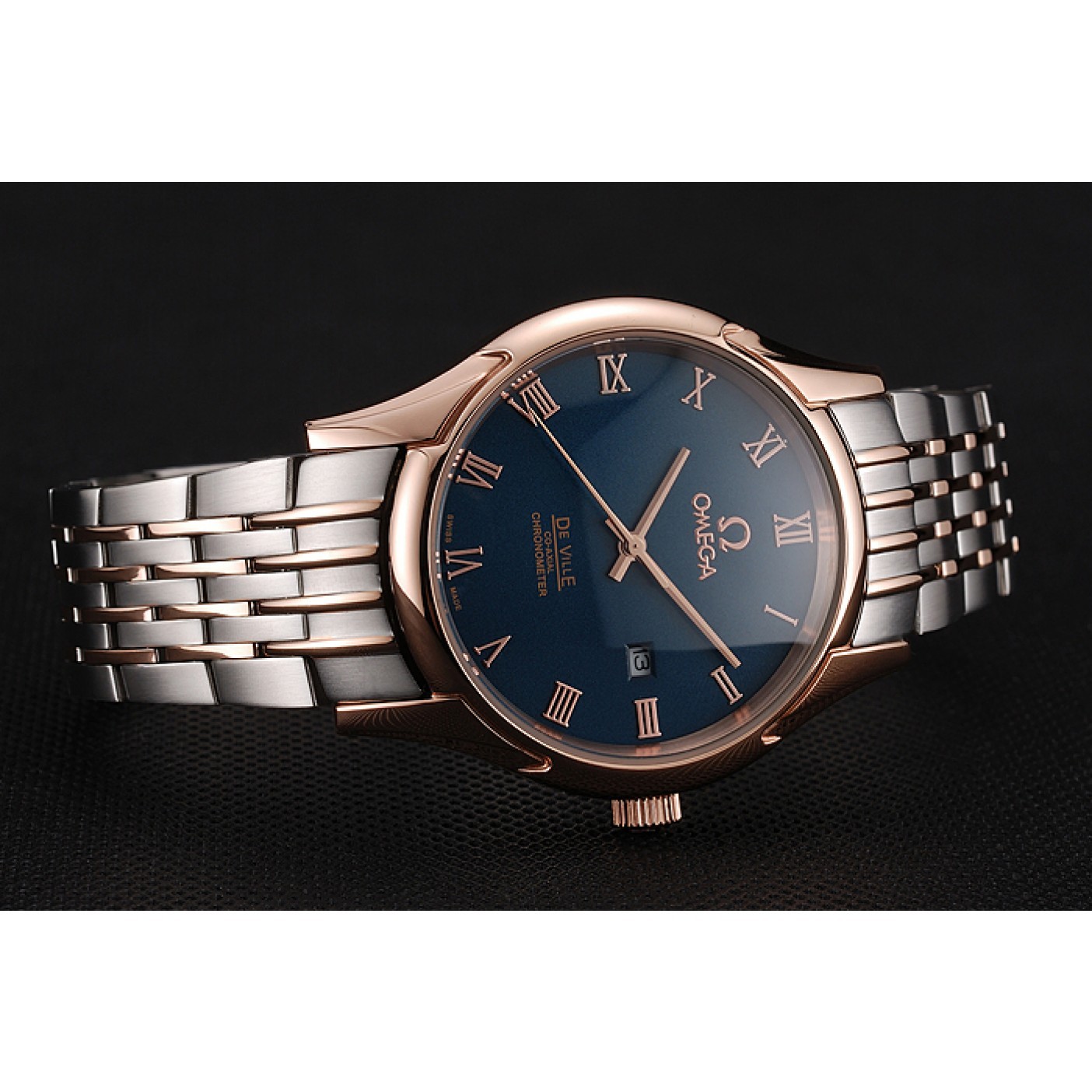 Omega De Ville Blue Dial Rose Gold Case Two Tone Bracelet 1453783